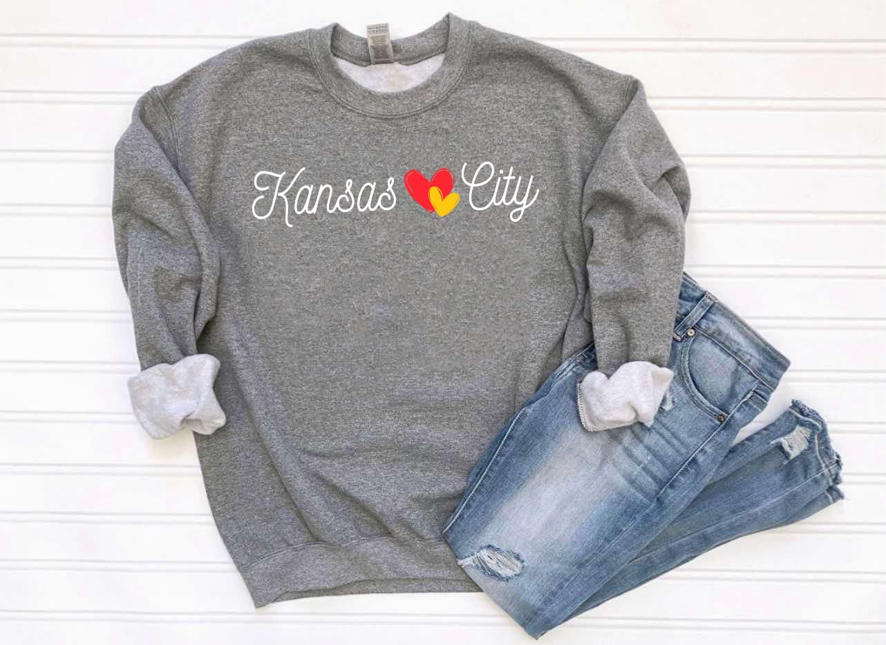 Skinny Script Kansas City Double Hearts Heather Graphite Sweatshirt