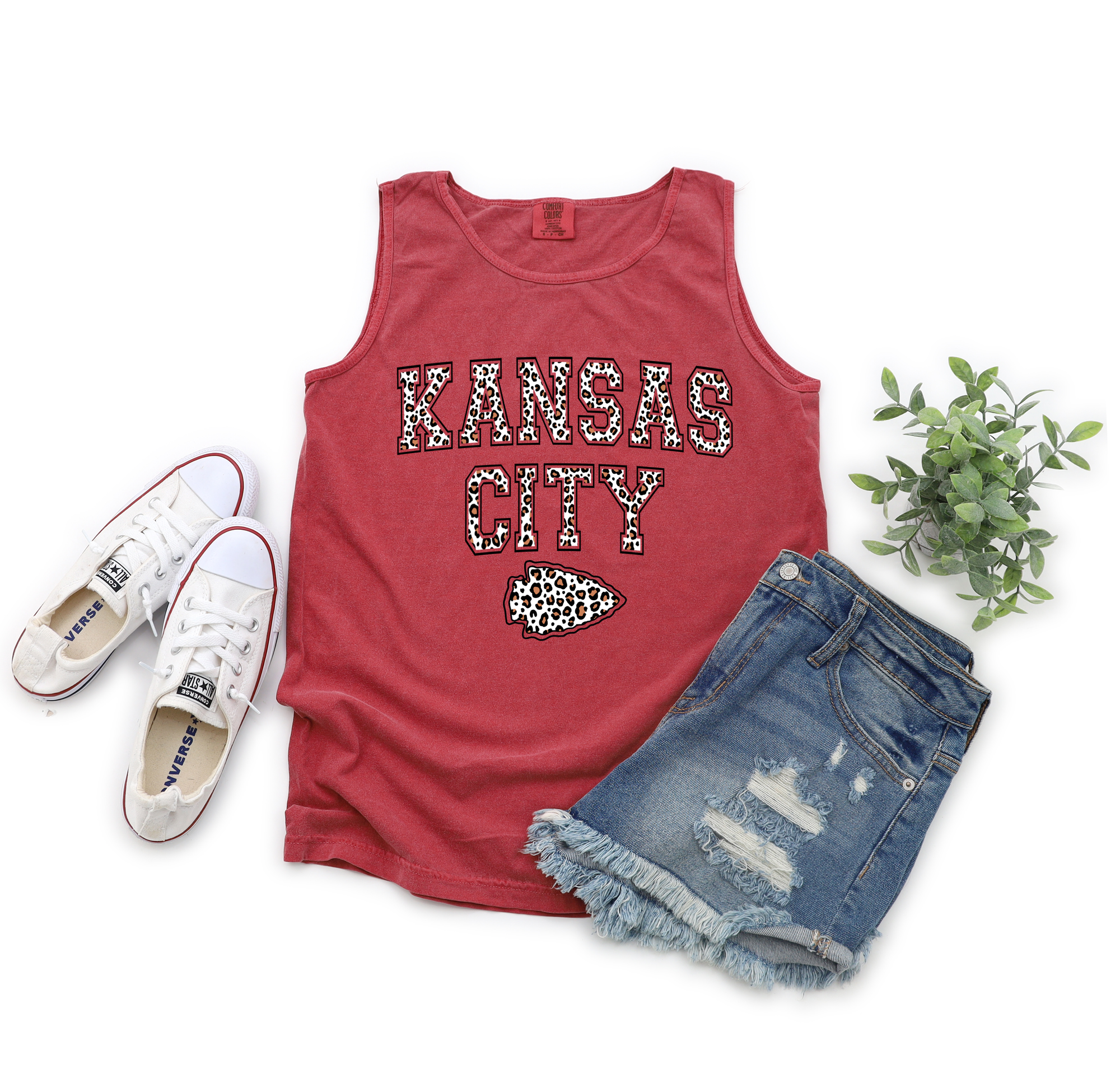 Kansas City Brown Leopard Arrowhead Crimson Tank Top