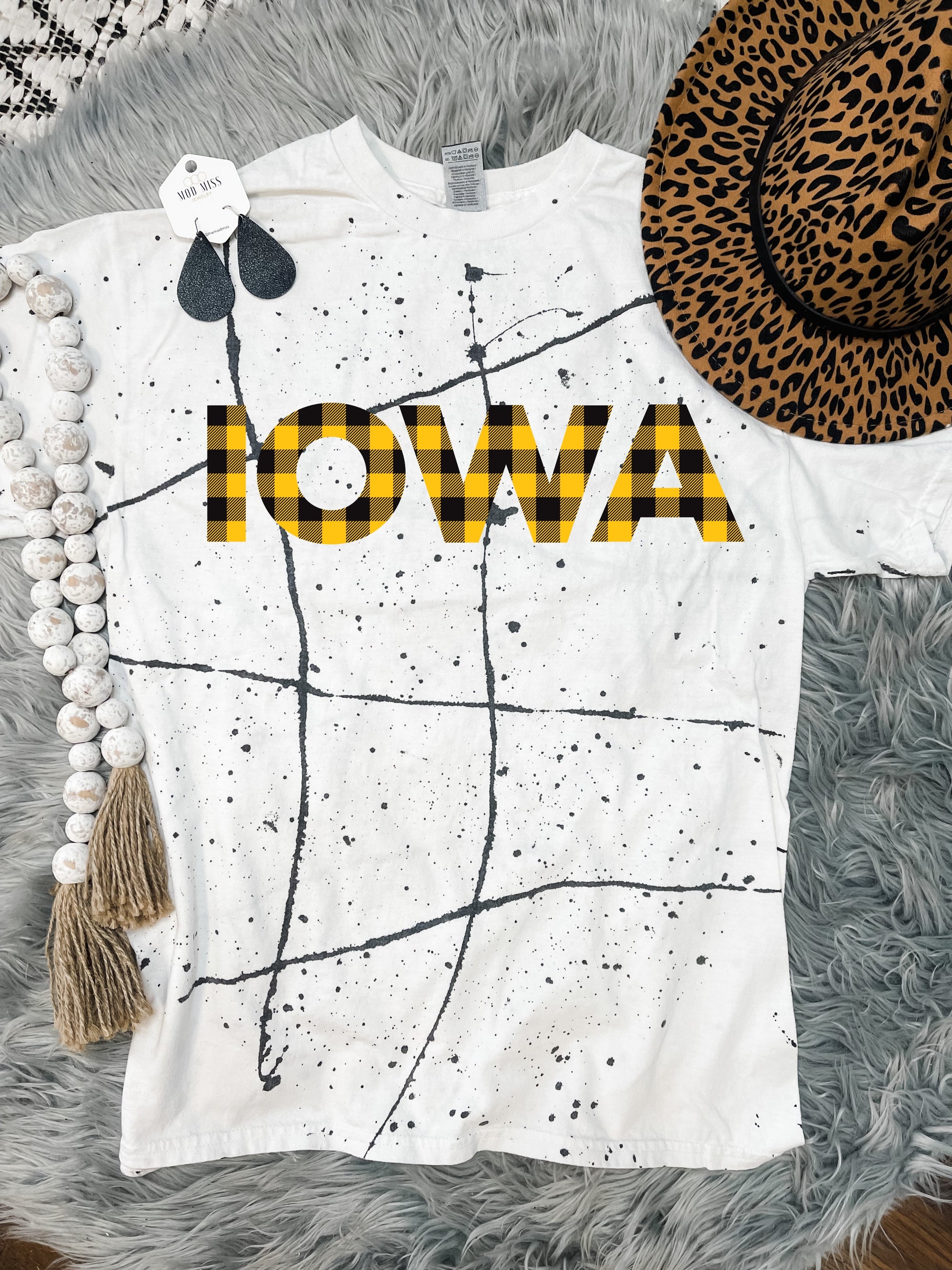 Iowa Plaid Black Splatter Tee