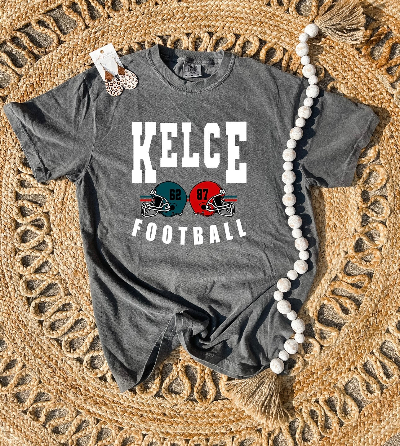 White Kelce Football Helmets Pepper Tee