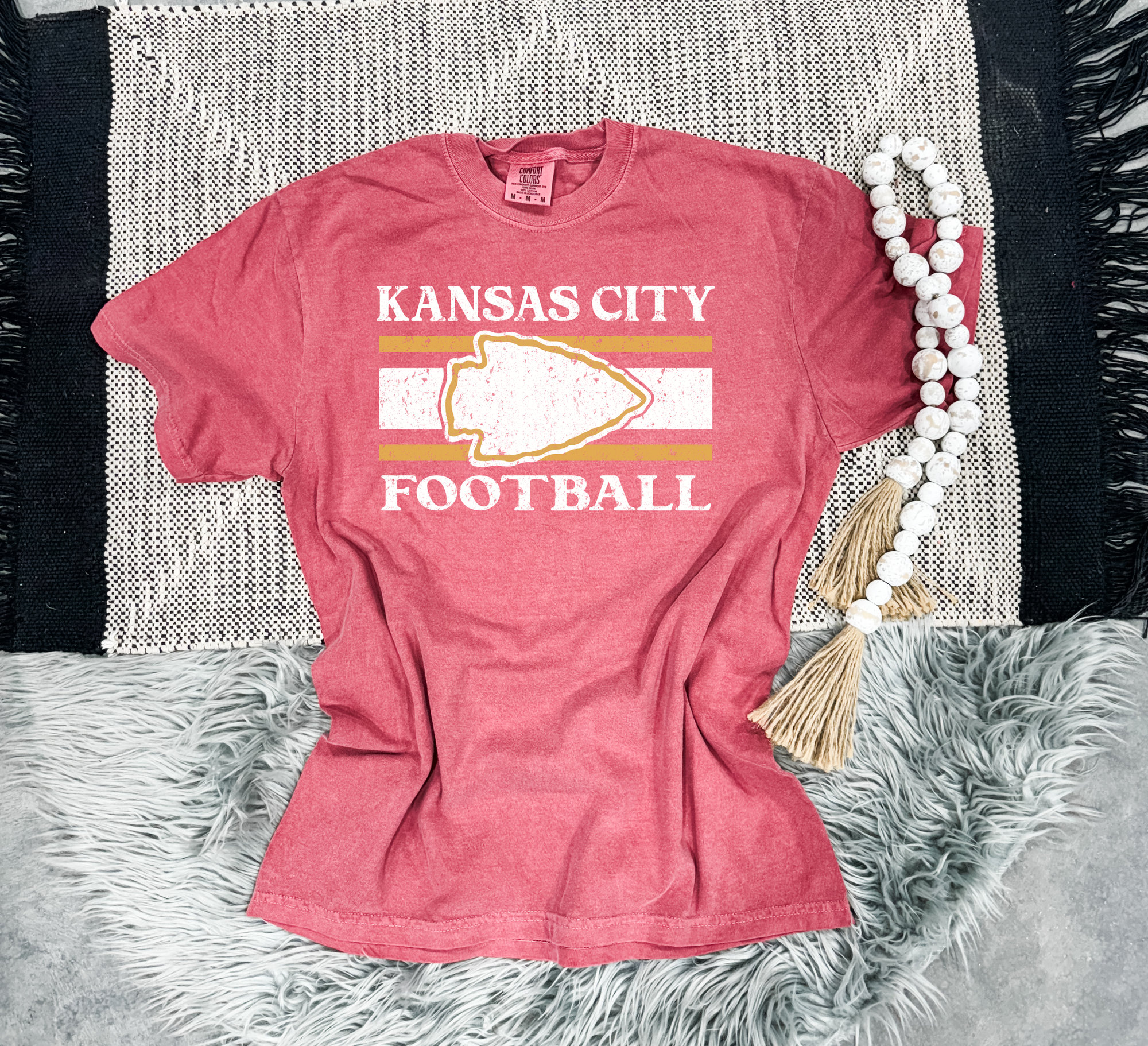 Vintage Kansas City Football White Arrowhead Crimson Tee