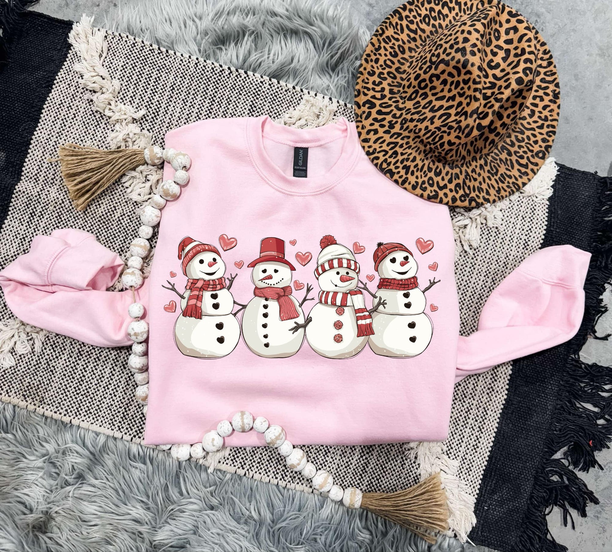 Valentine's Snowmen Light Pink Sweatshirt