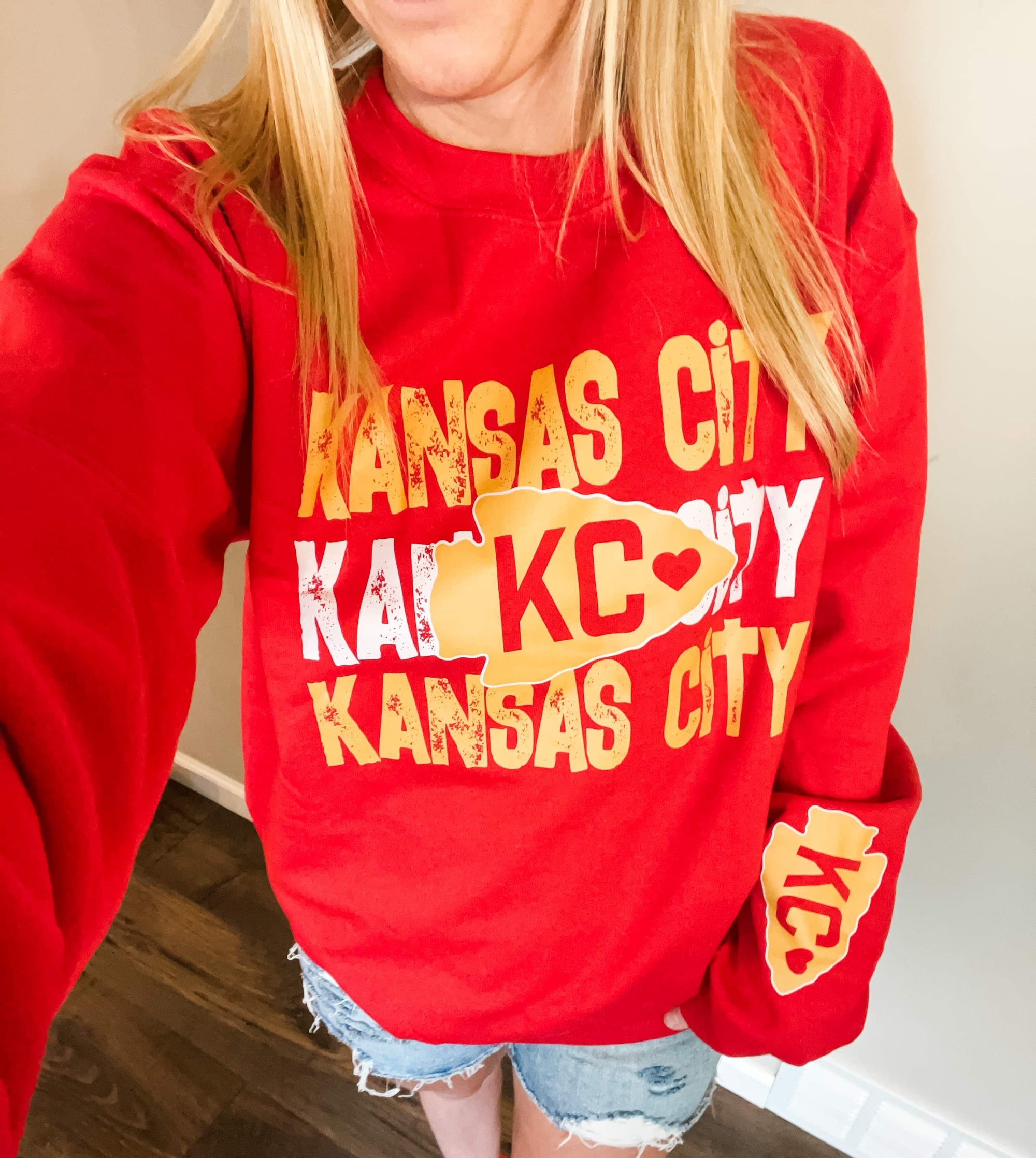 Kansas City Repeat With Arrowhead Sleeve Red Sweatshirt