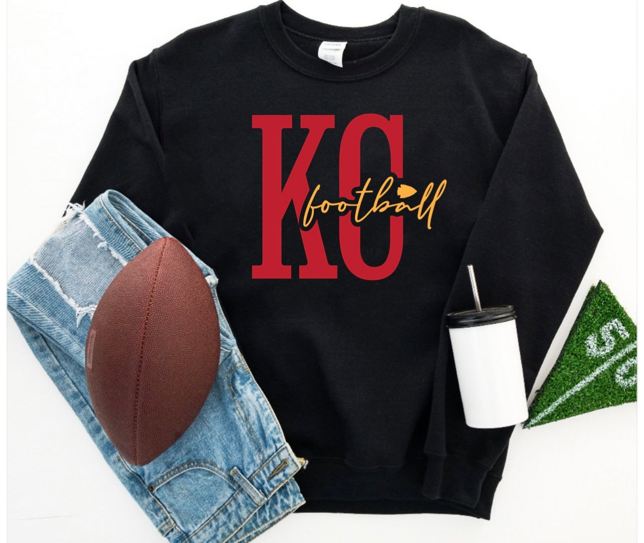 Bold KC Football Script Arrowhead Black Sweatshirt