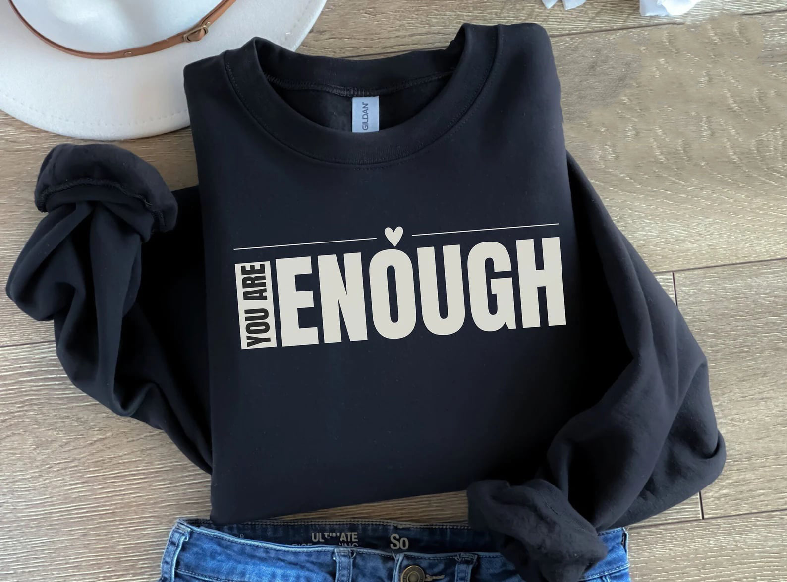 You Are Enough Heart Black Sweatshirt