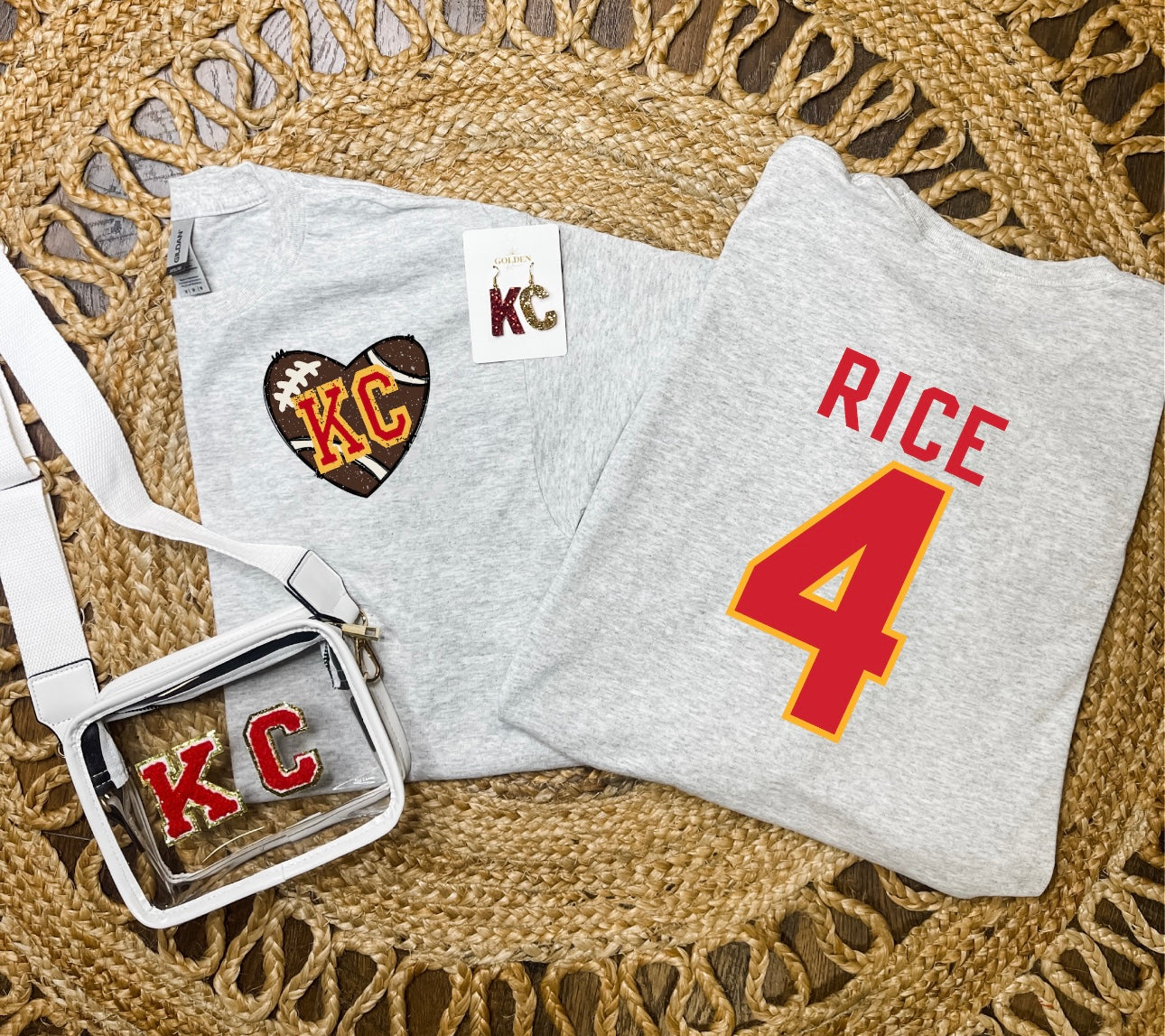 Front + Back KC Heart Football Rice Ash Option