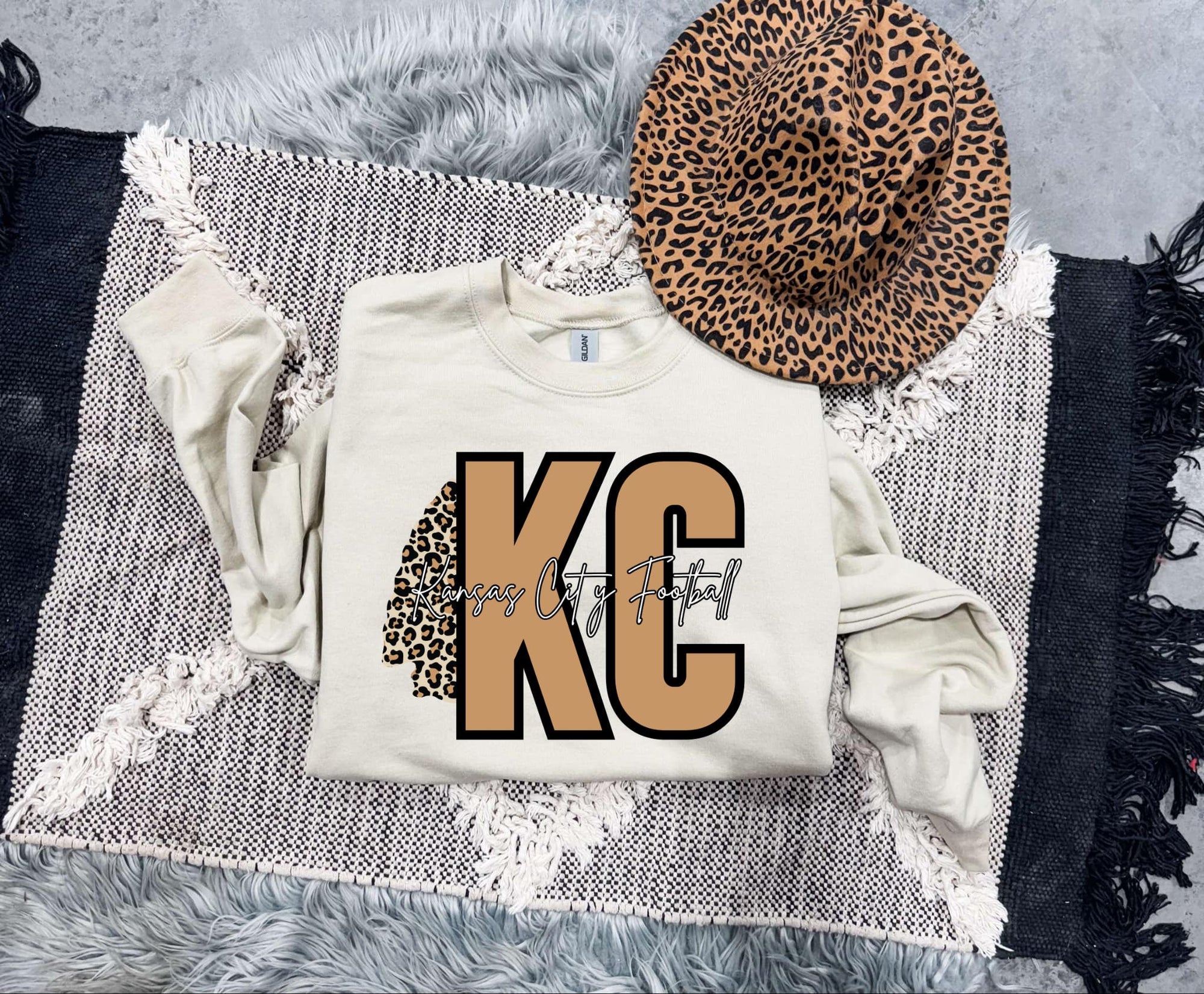 **DEAL OF THE DAY** Vertical Leopard Arrowhead Natural KC Football Sand Sweatshirt