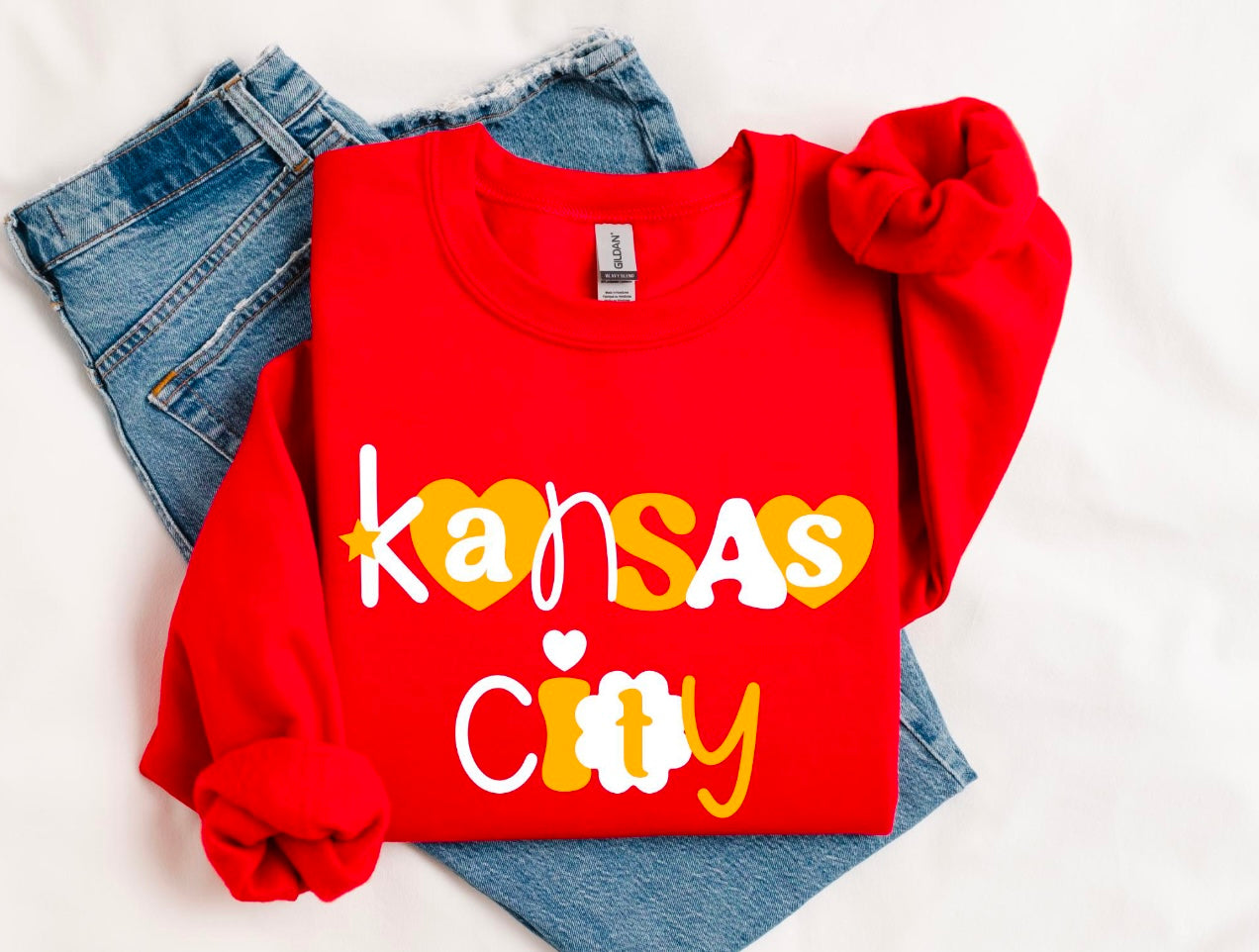 Gold & White Kansas City Heart & Daisy Red Sweatshirt