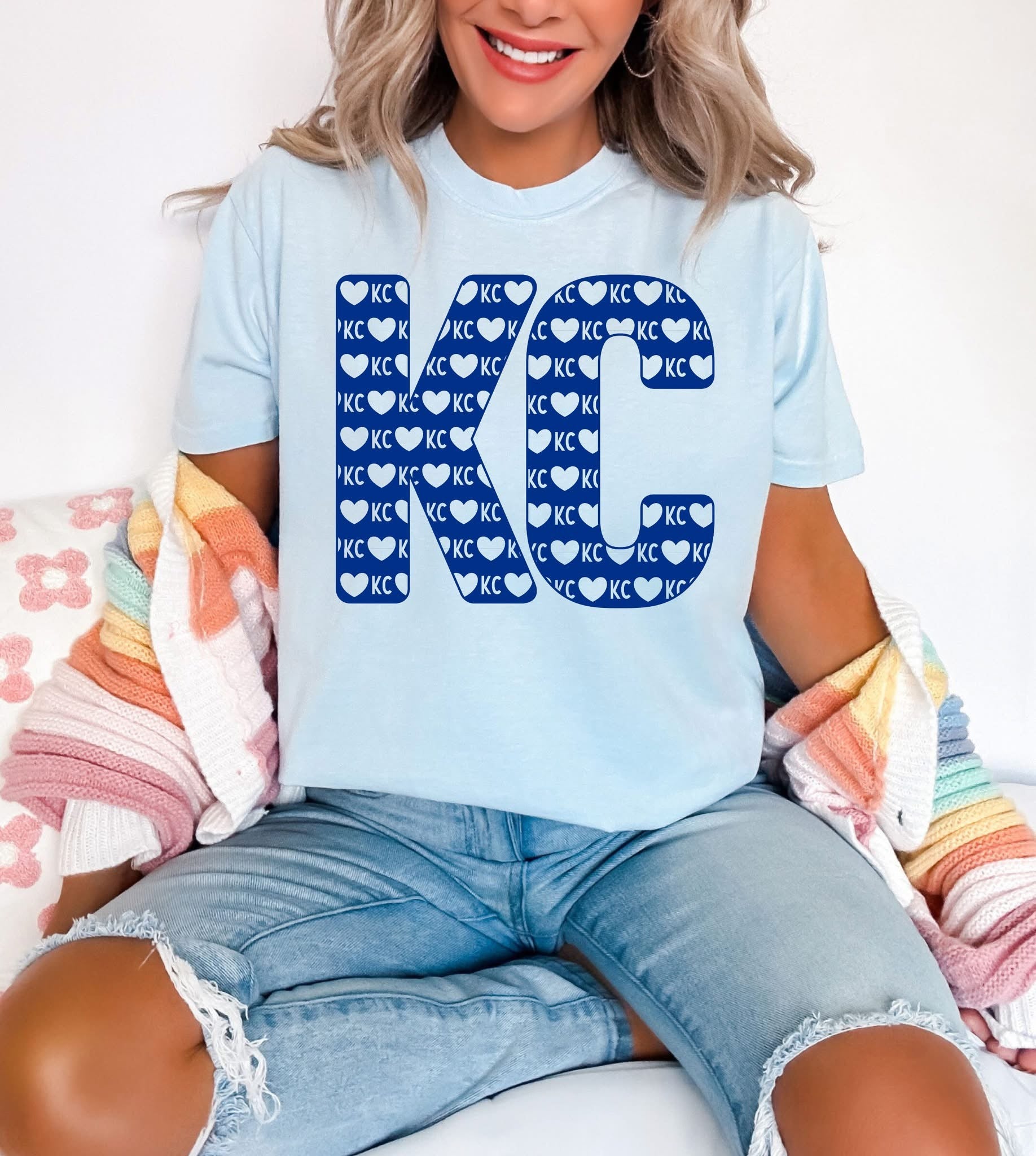 Dark Blue Multi Heart KC Chambray Tee