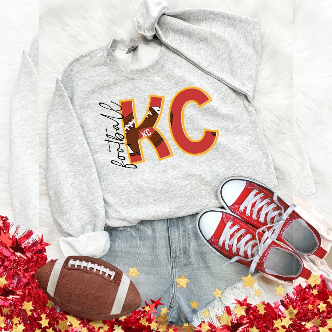 Vertical Football Script KC Football Outline Ash Sweatshirt