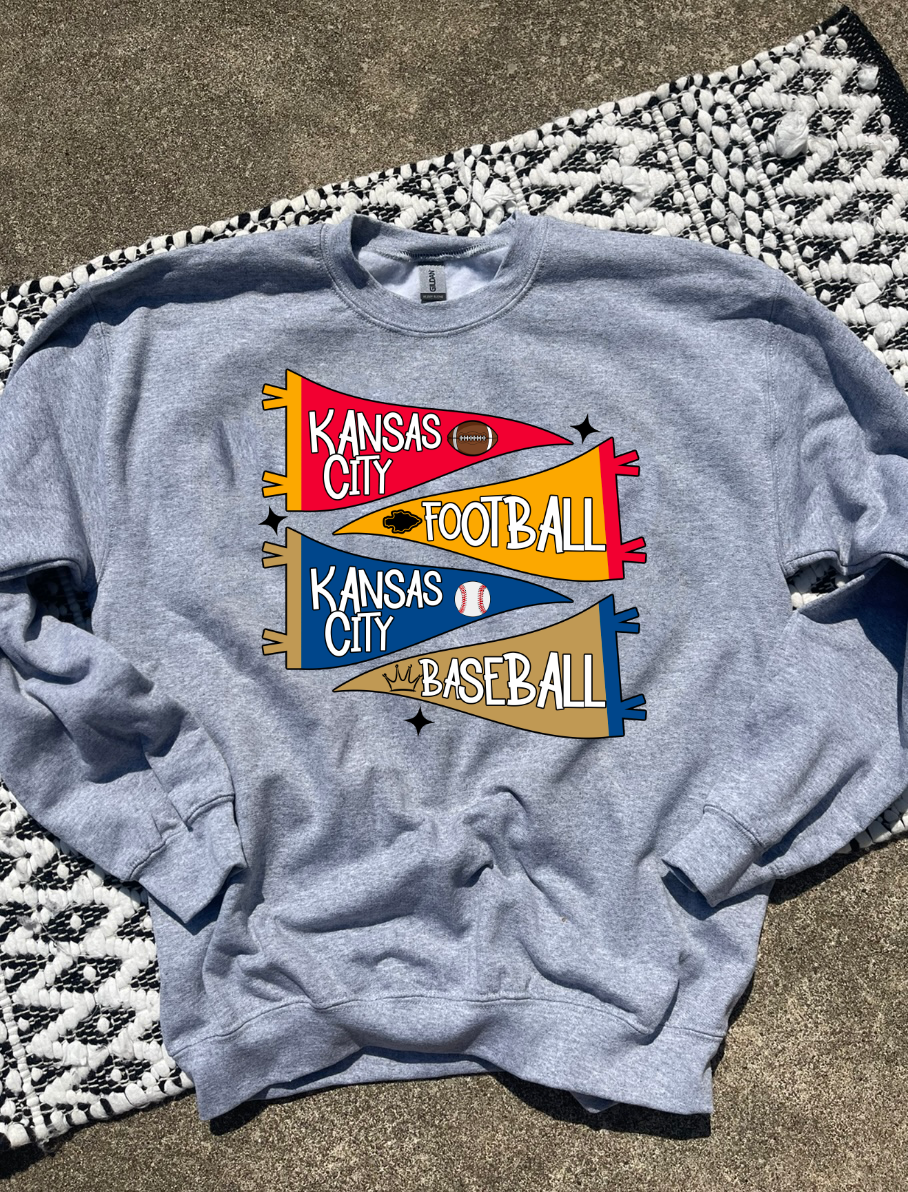 **PLAYOFF DEALS** KC Baseball/ Football Flag Sports Grey Sweatshirt