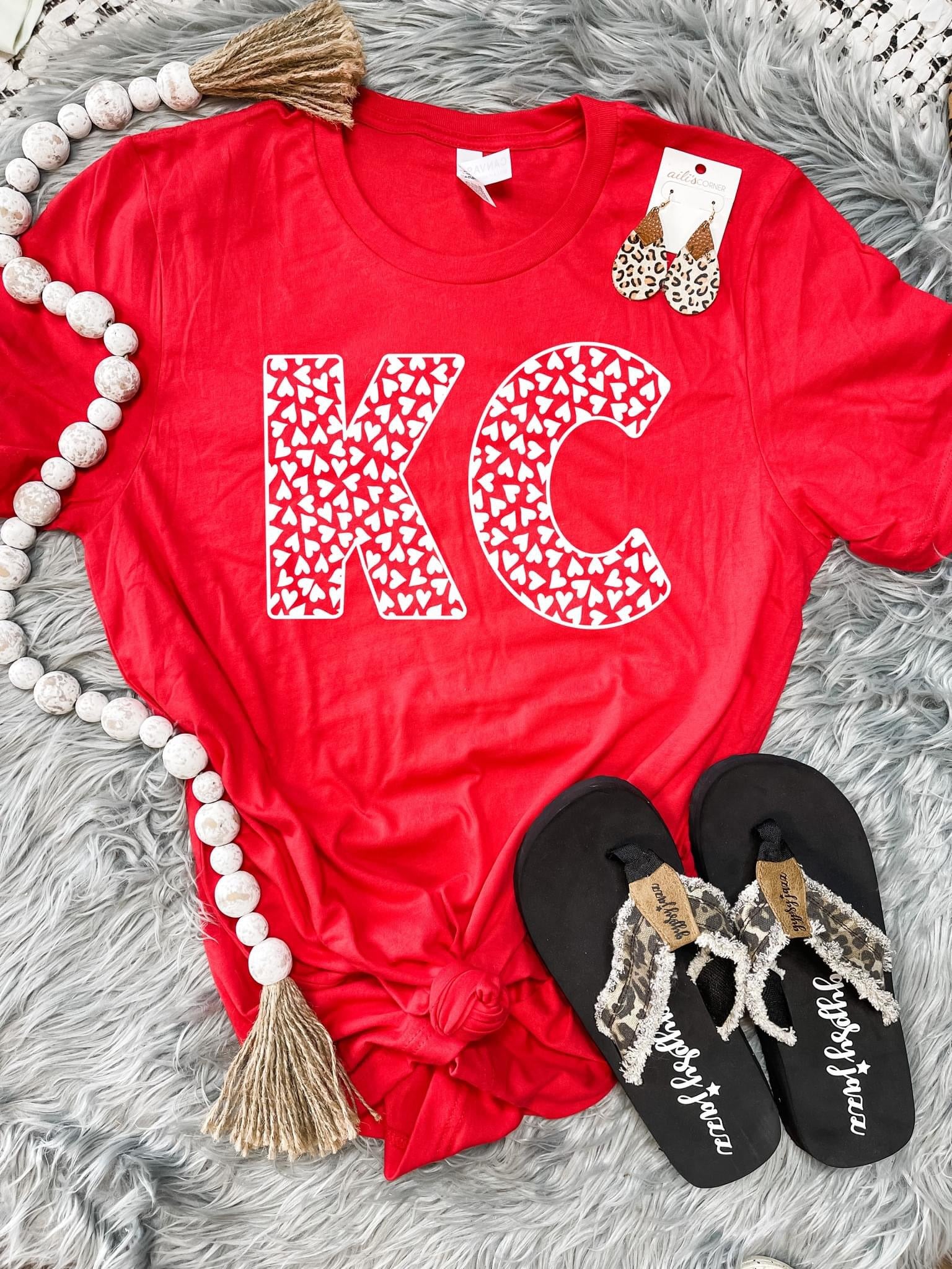 White KC Heart Red Tee