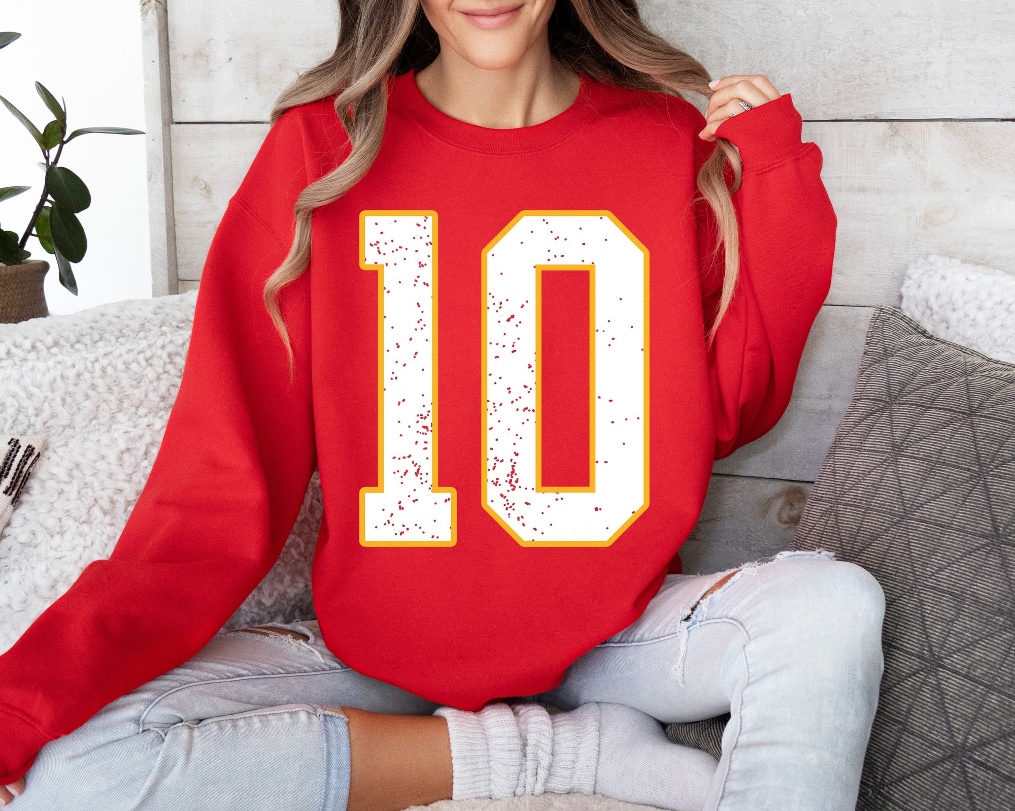 Distressed #10 Red Sweatshirt