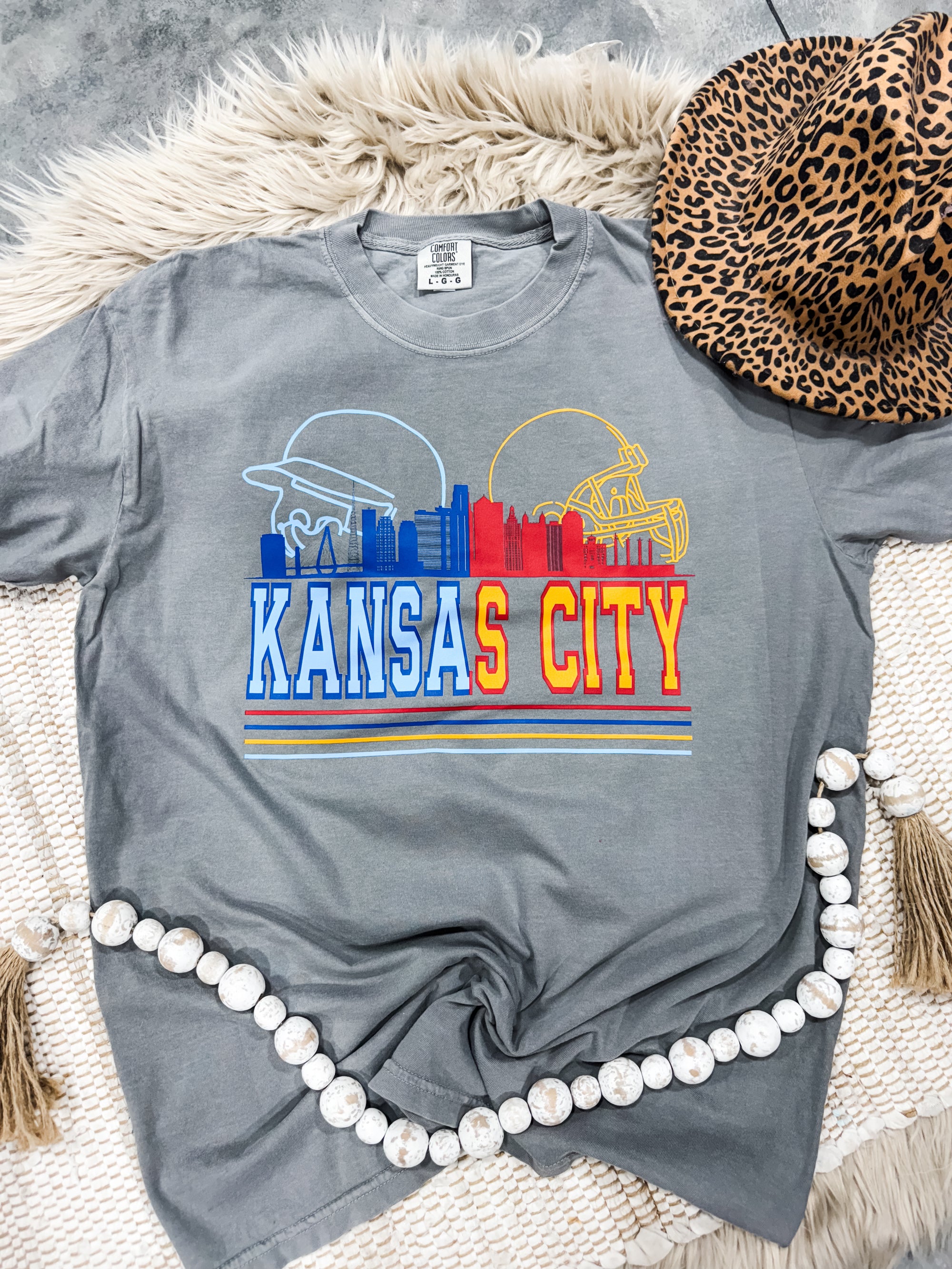 Split Red & Blue Kansas City Grey Tee