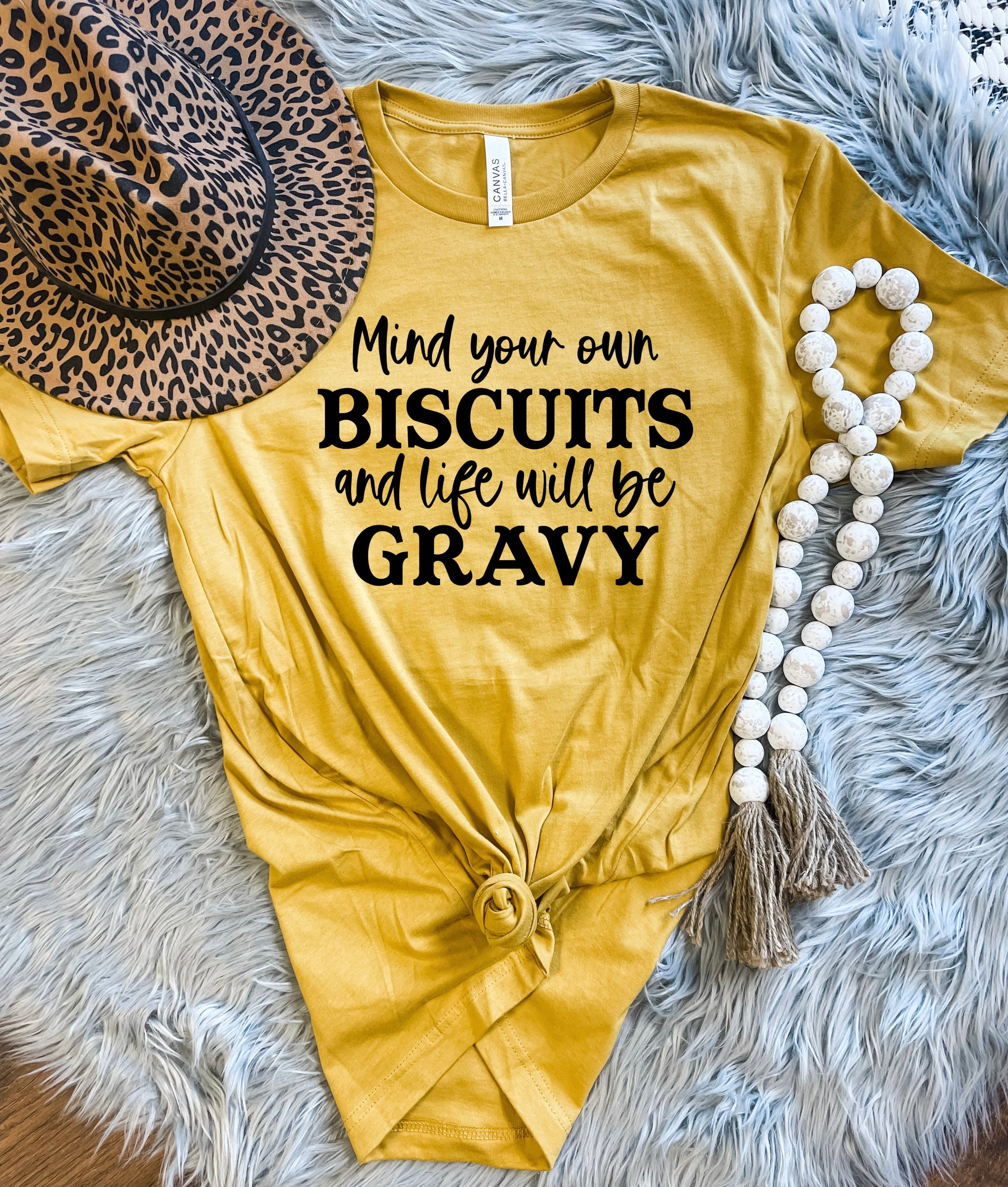 Mind Your Own Biscuits Heather Mustard Tee