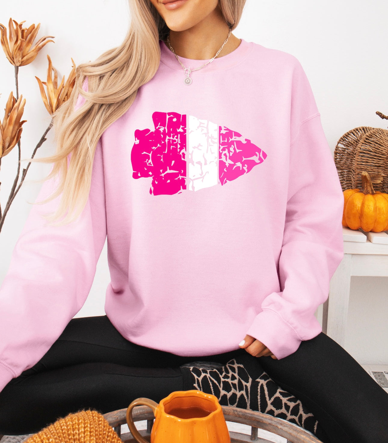 **HALFTIME DEAL** Pink Striped Arrowhead Light Pink Sweatshirt