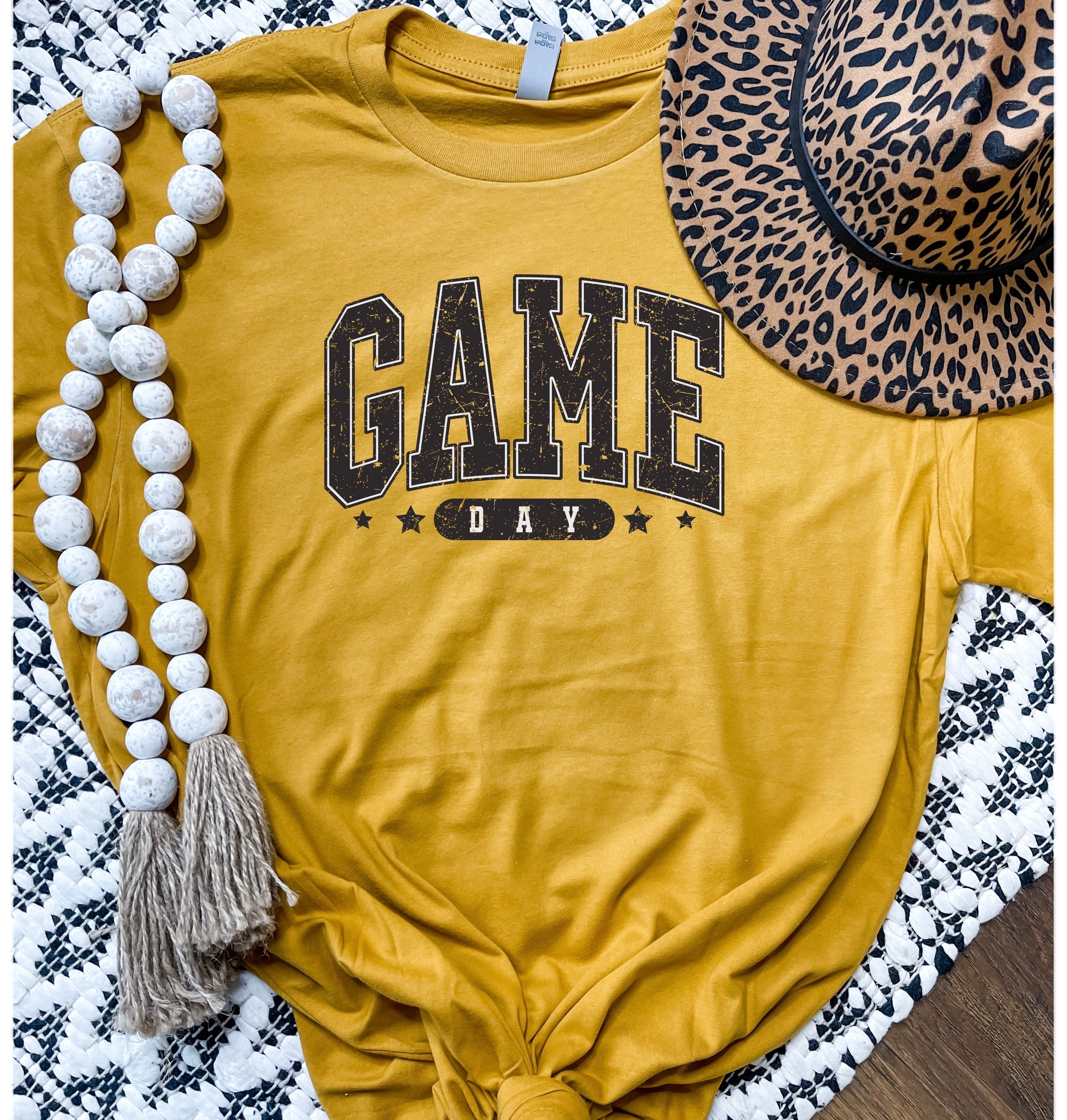 Black Game Day Stars Mustard Tee