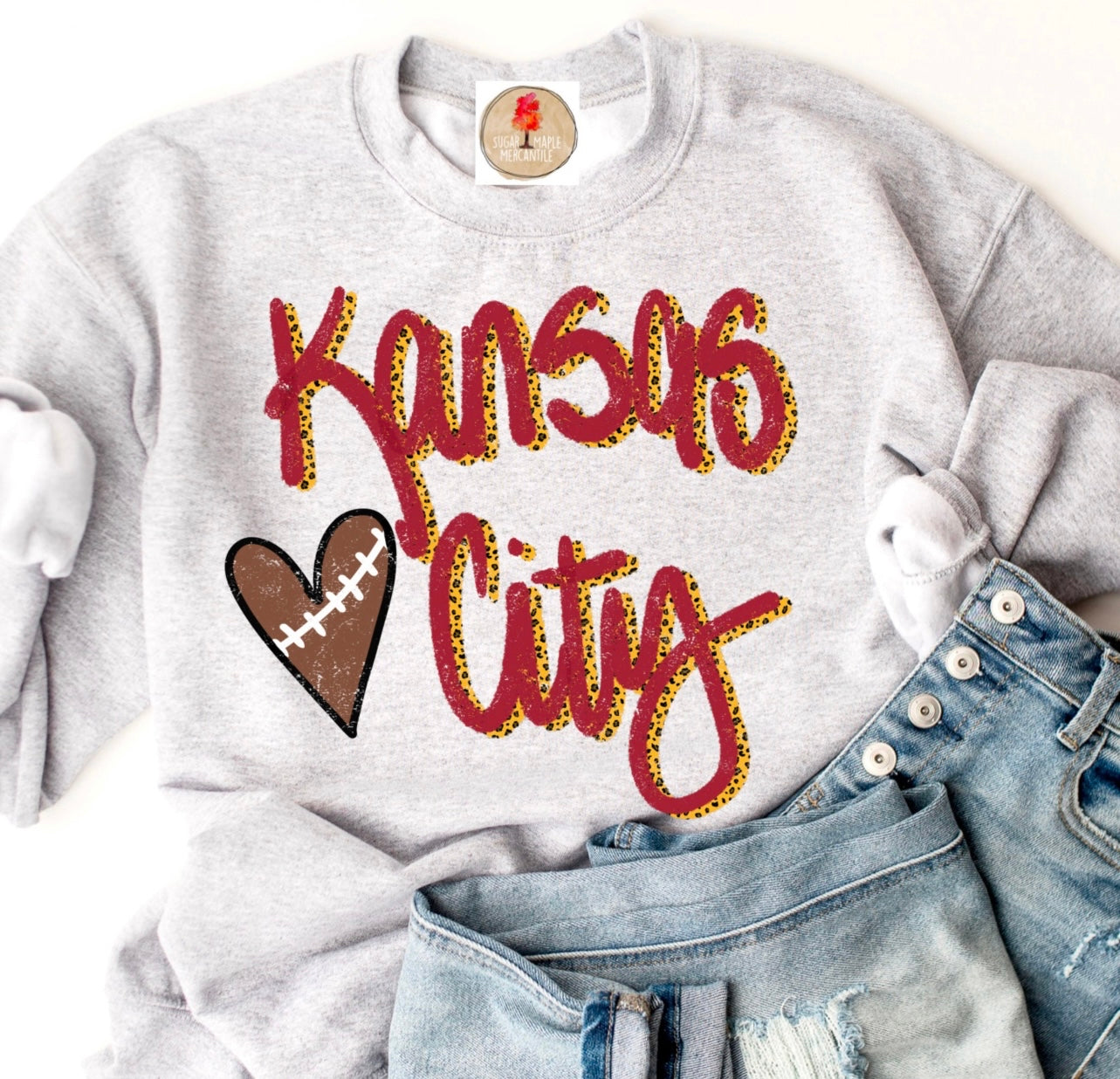 **Kansas City Football Heart Ash Sweatshirt