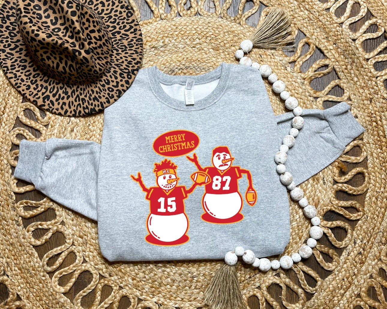 **HALFTIME DEAL** Merry Christmas KC Snowman Sports Grey Sweatshirt