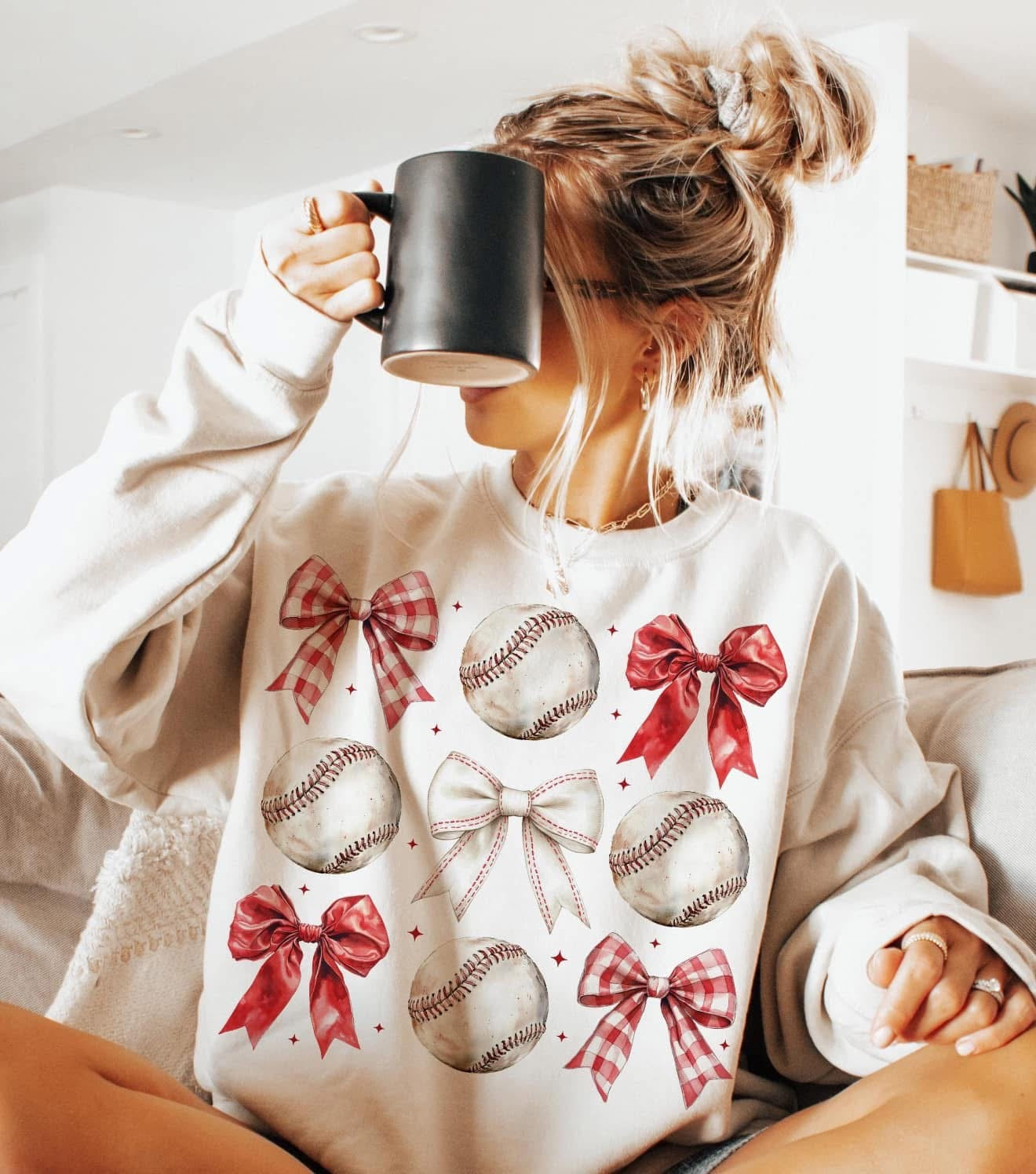 Red Bows & Baseball Collage Sand Sweatshirt