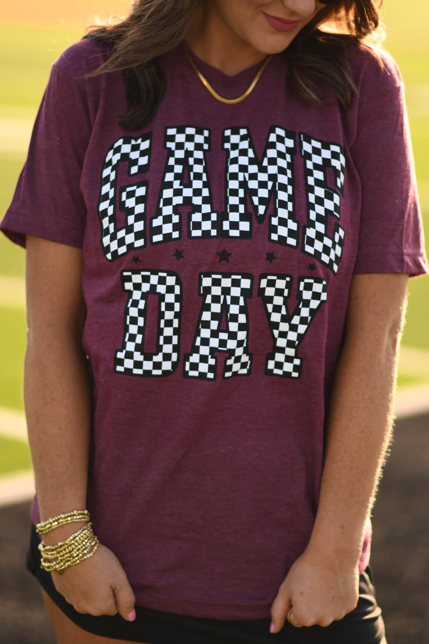 Checkered Game Day Maroon Tee