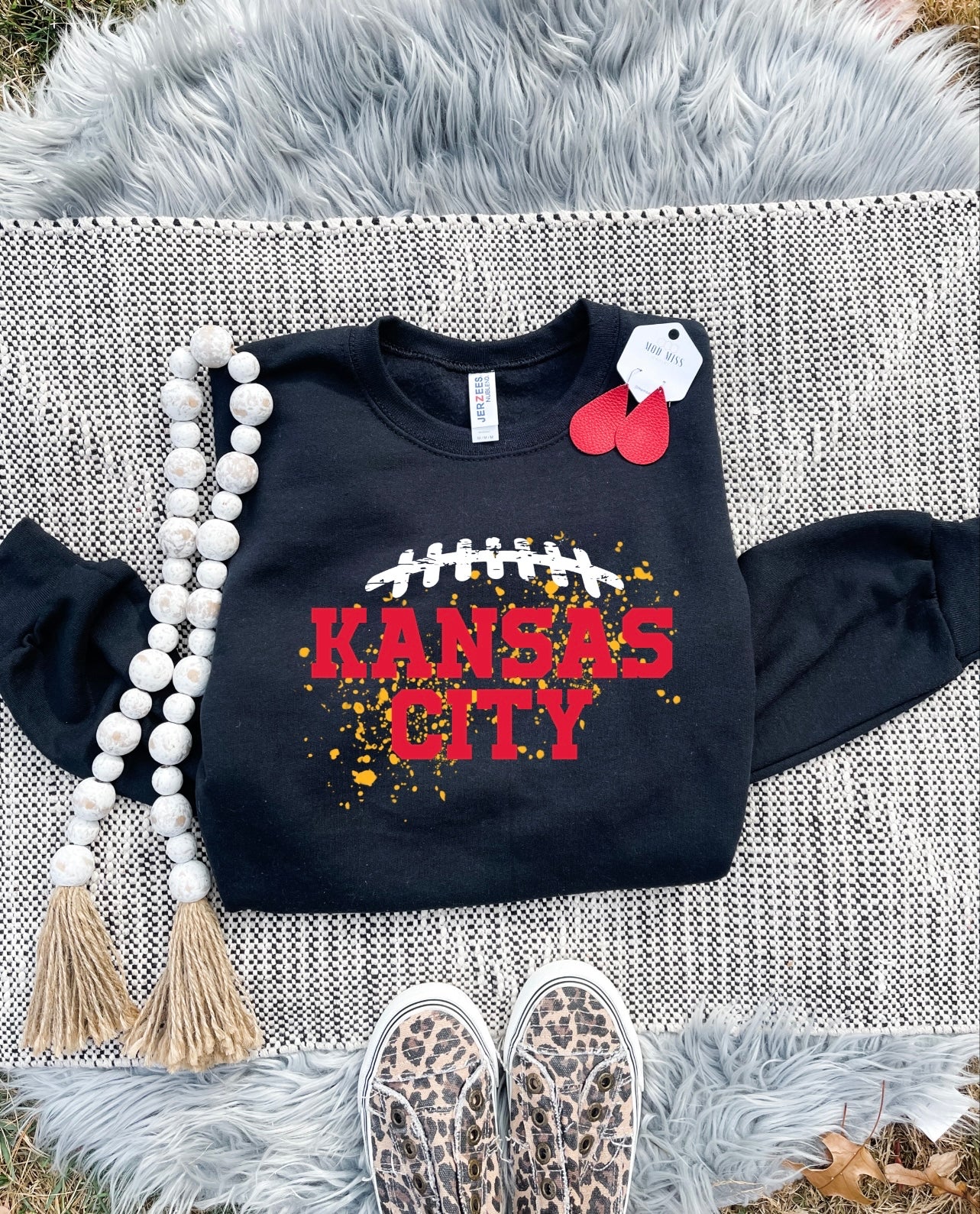 Football Stitching Kansas City Splatter Black Sweatshirt