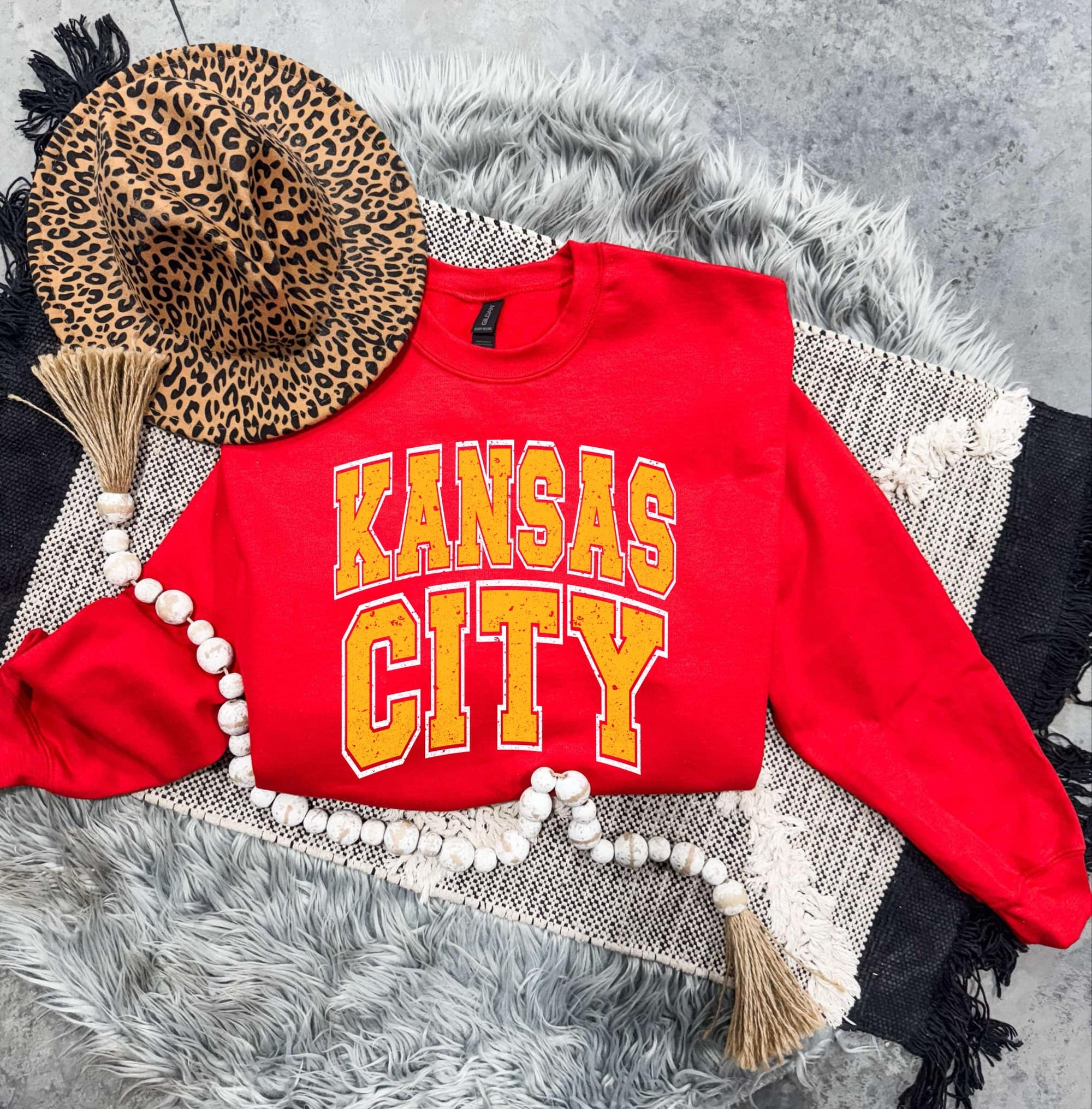 **HALFTIME DEAL** Kansas City Distressed Block Letters Red Sweatshirt