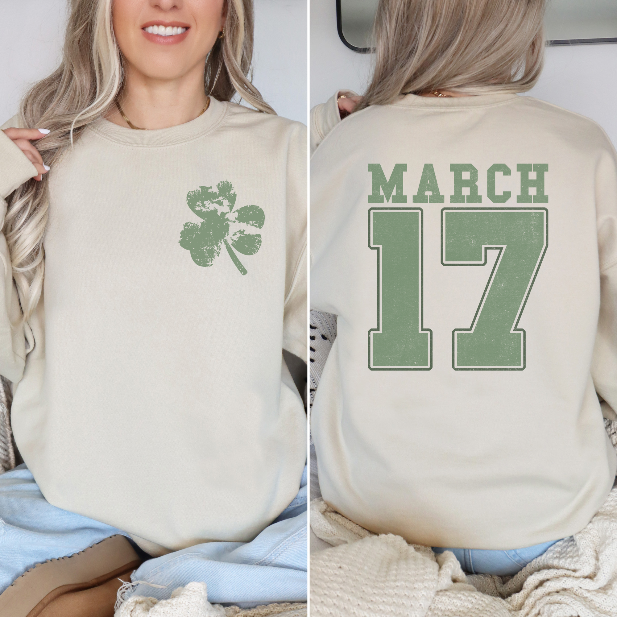 Front + Back March 17 Sand Sweatshirt