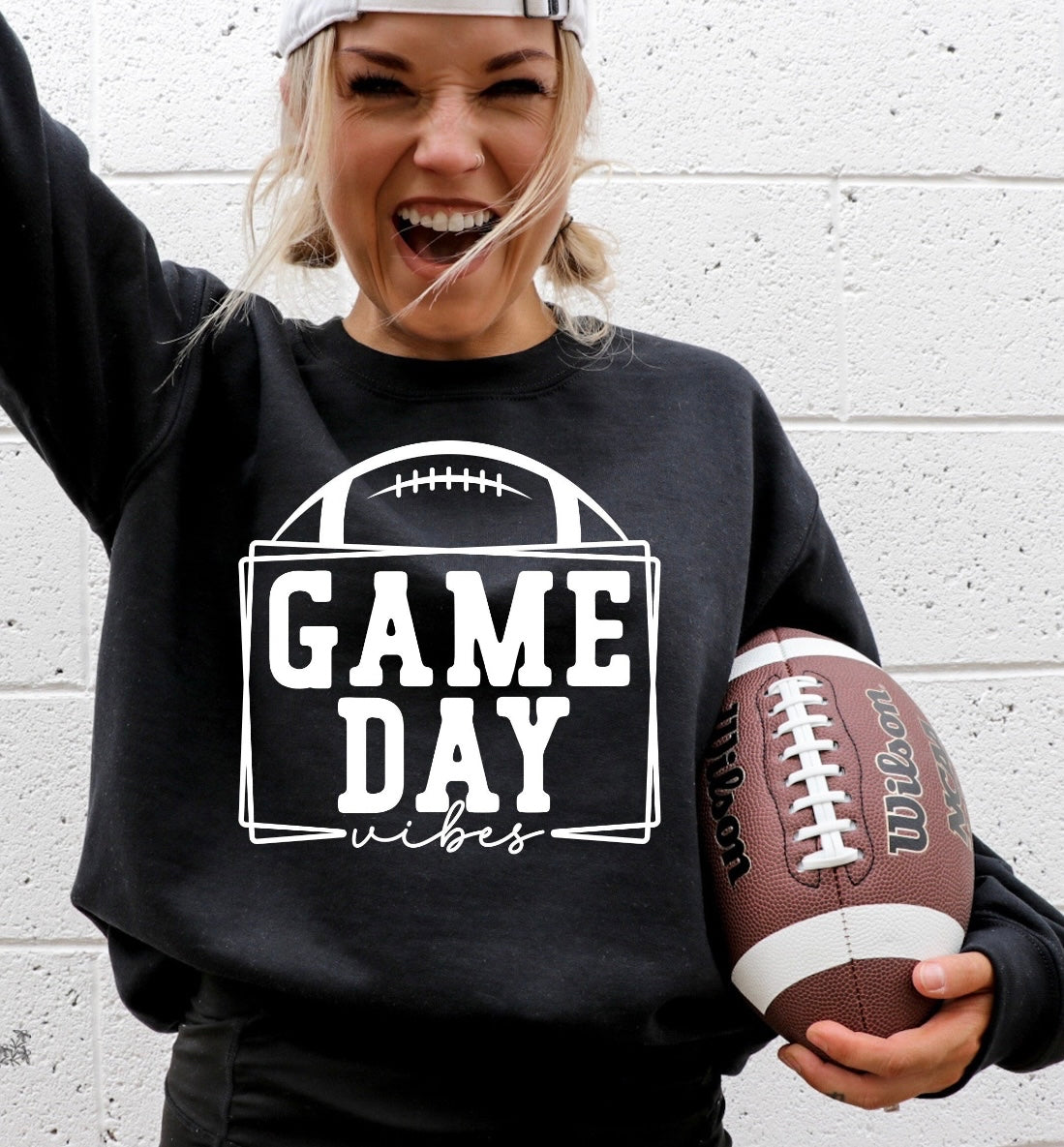 White Game Day Vibes Black Sweatshirt