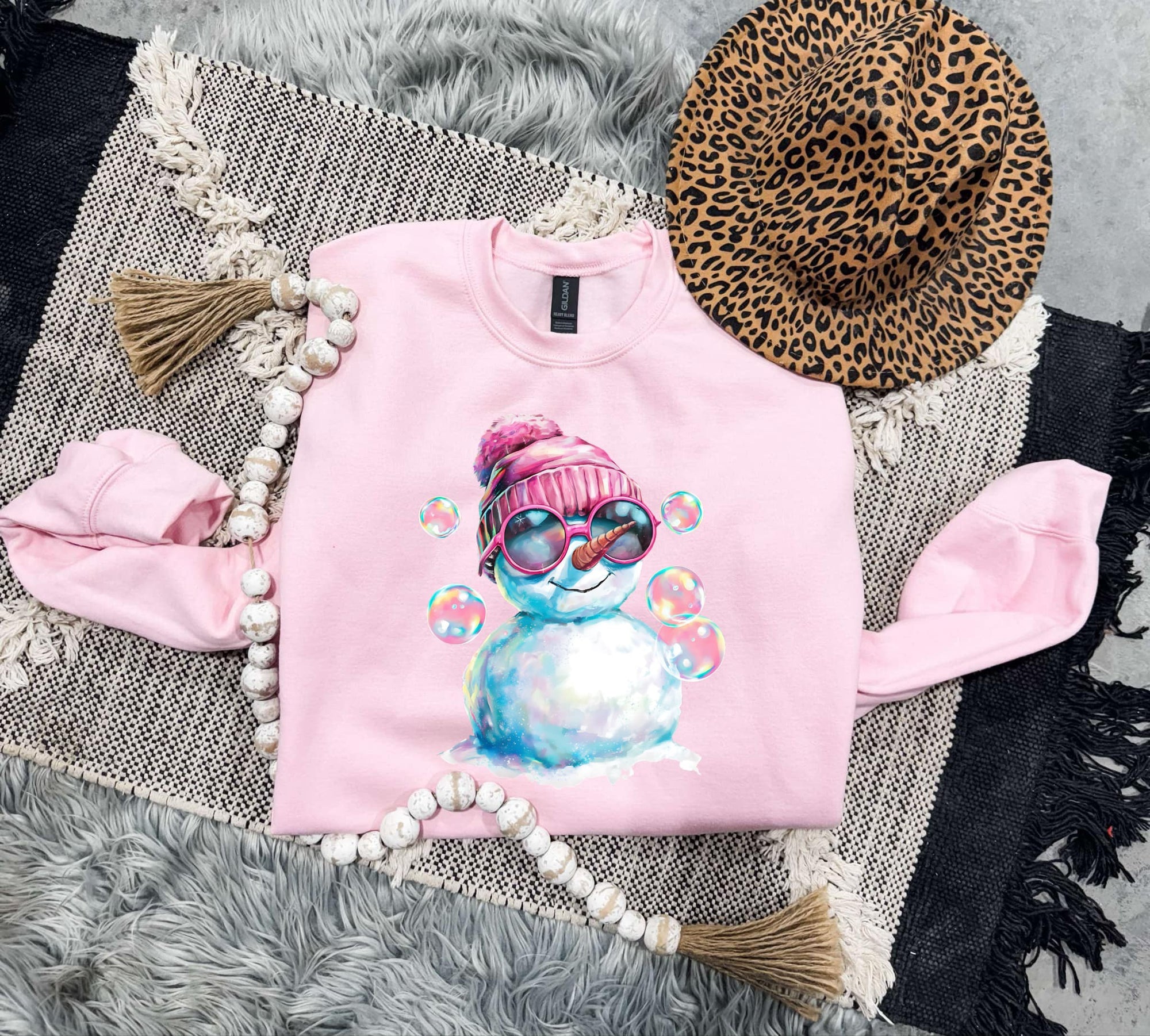 Bubbles Snowman Light Pink Sweatshirt