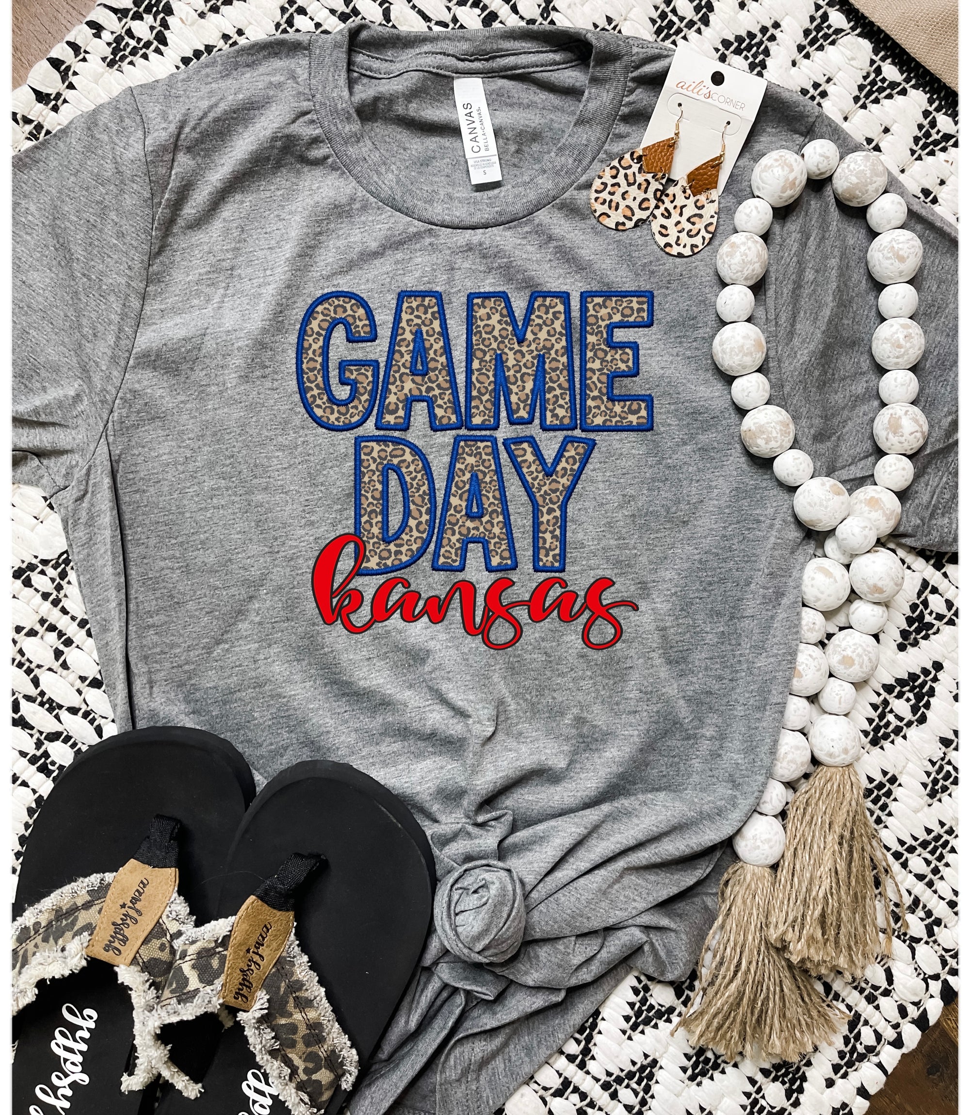 Leopard Game Day Red Kansas Charcoal Tee