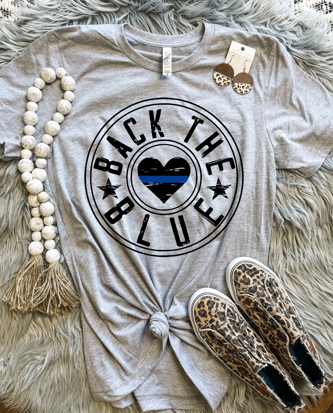 Back The Blue Heather Grey Tee