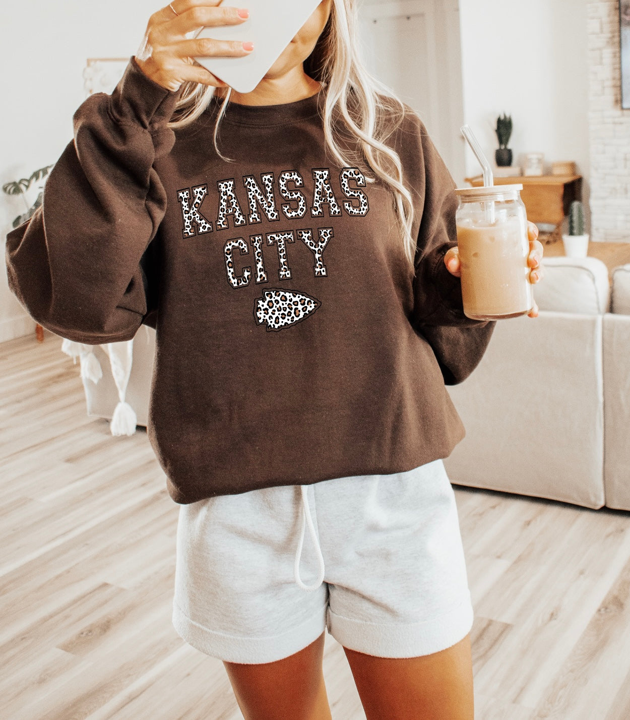 Kansas City Brown Leopard Arrowhead Chocolate Sweatshirt