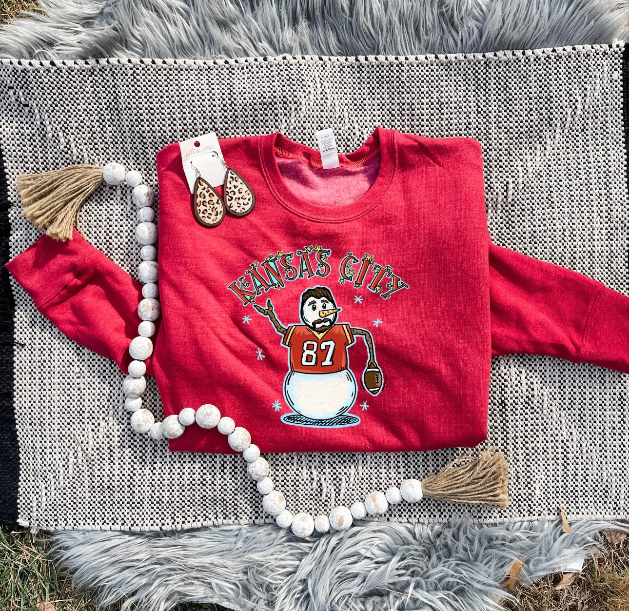 **HALFTIME DEAL** 87 Kansas City Snowman Heather Red Sweatshirt