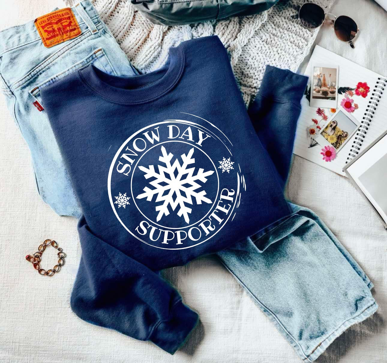 White Snow Day Supporters Navy Sweatshirt