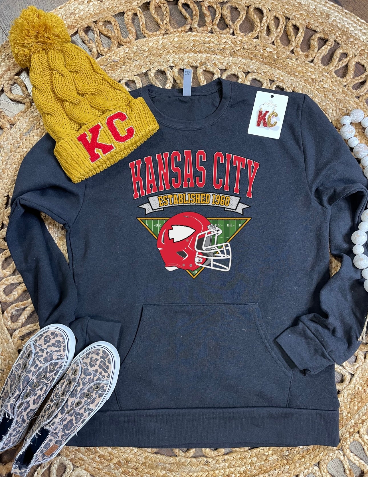 Kansas City Established 1960 Red Helmet Black Pocket Sweatshirt