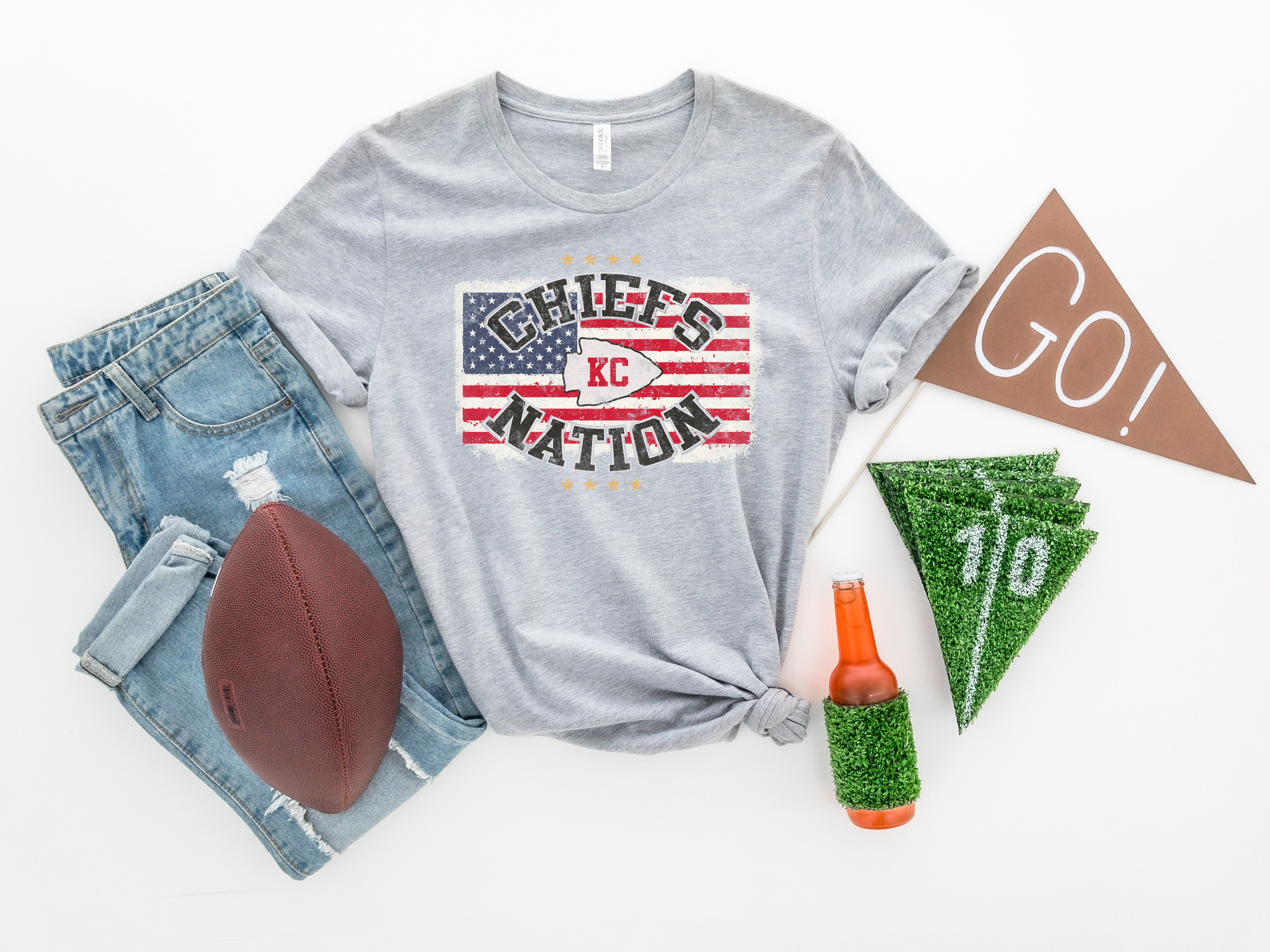 KC Nation USA Flag Heather Grey Tee