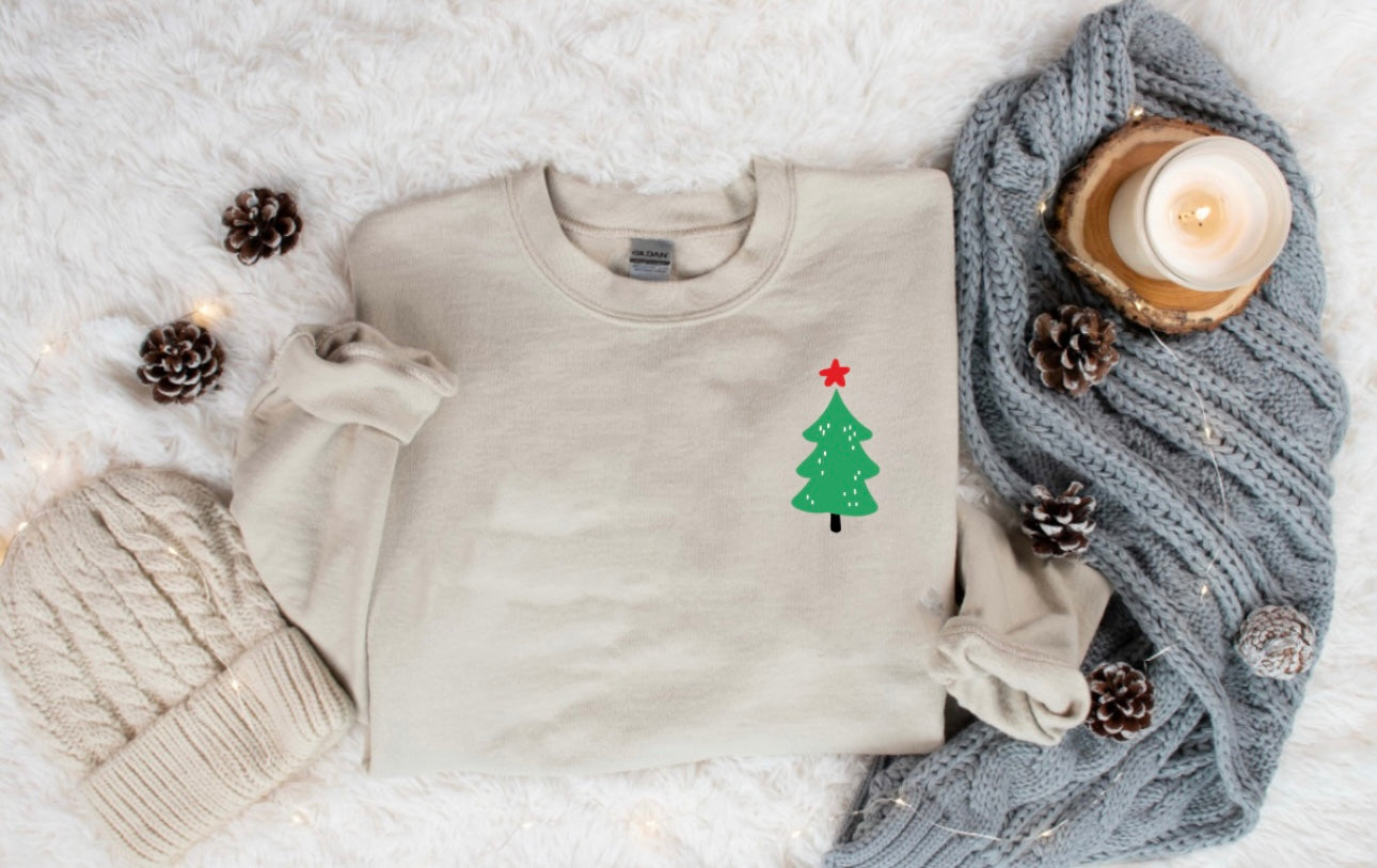 Left Chest Christmas Tree Sand Sweatshirt