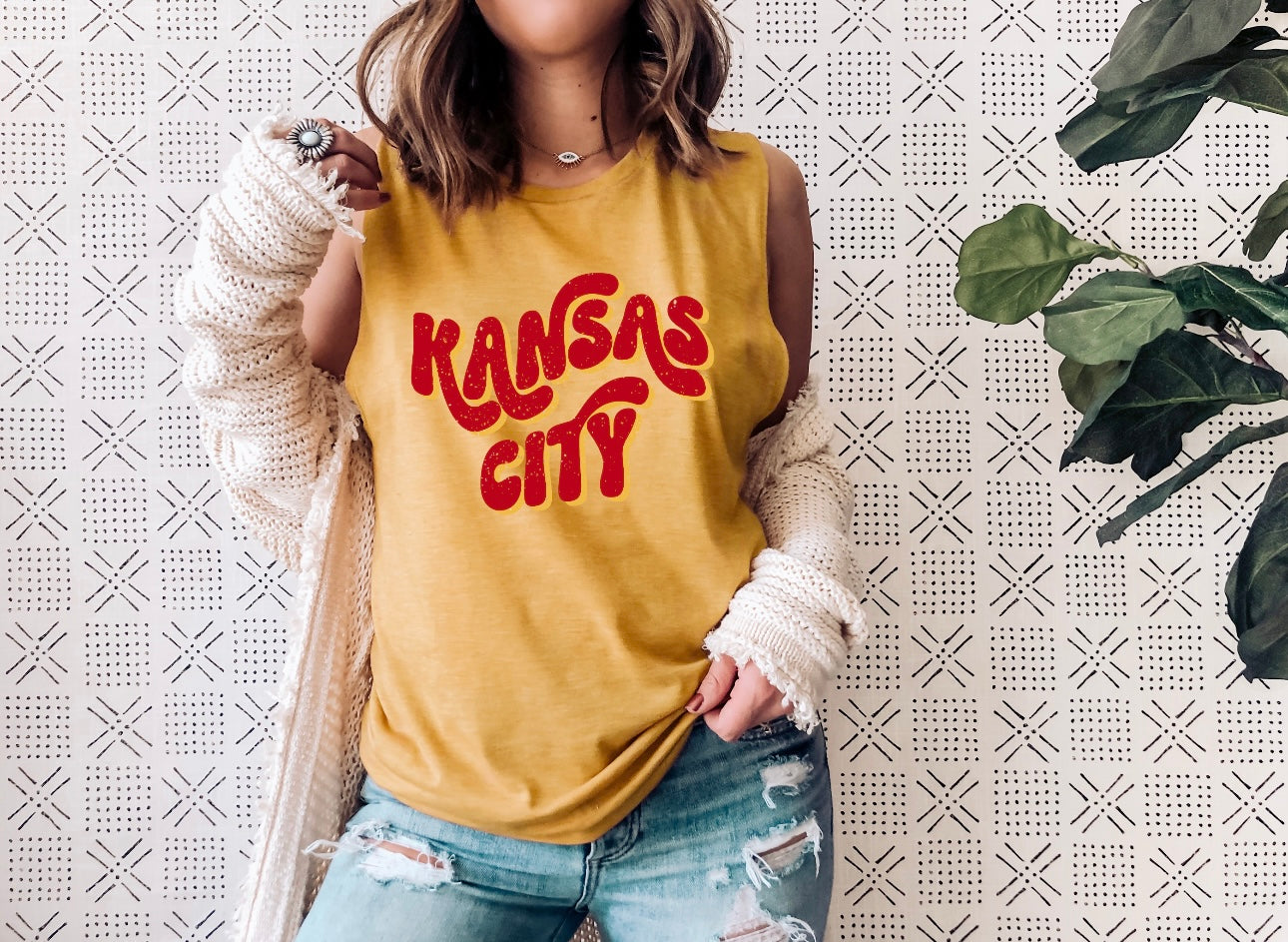 Bubble Red & Gold Kansas City Antique Gold Muscle Tank Top