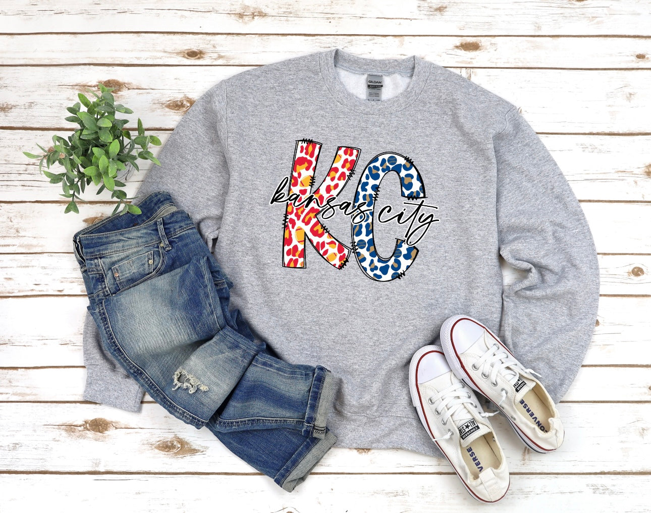 Red & Blue KC Kansas City Sports Grey Sweatshirt