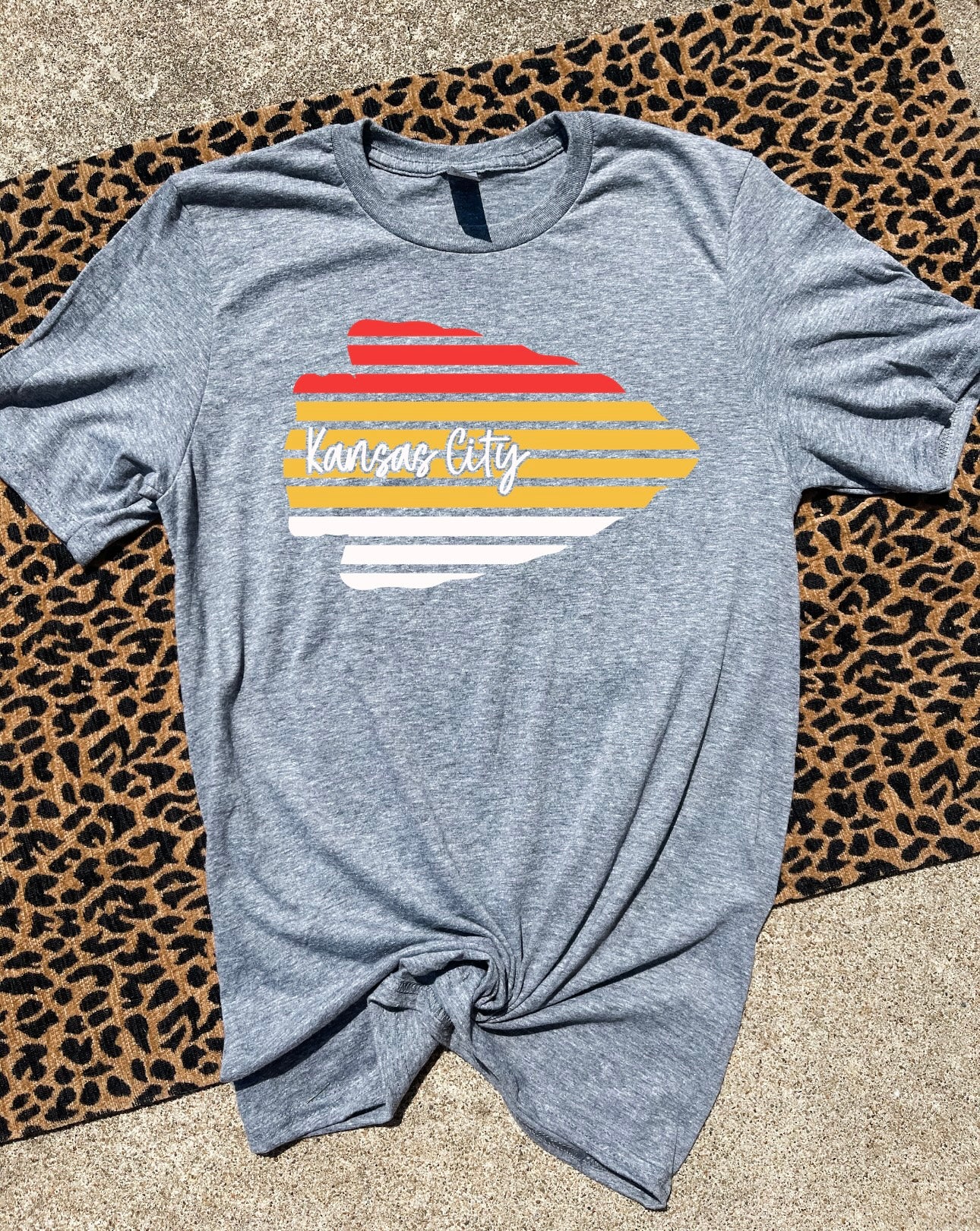 Red, White & Gold Kansas City Lined Arrowhead Heather Graphite Tee