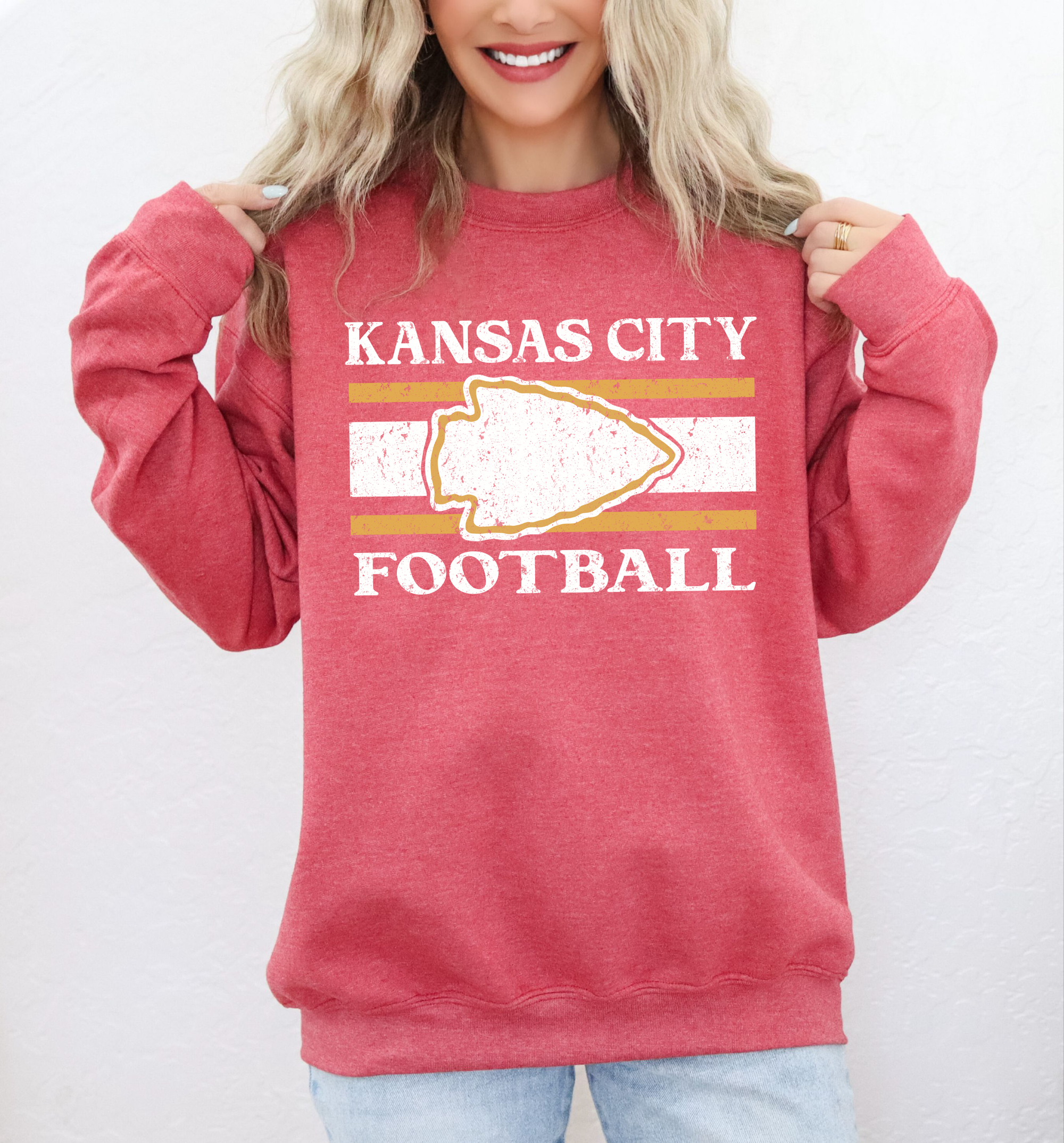 Vintage Kansas City Football White Arrowhead Heather Red Sweatshirt