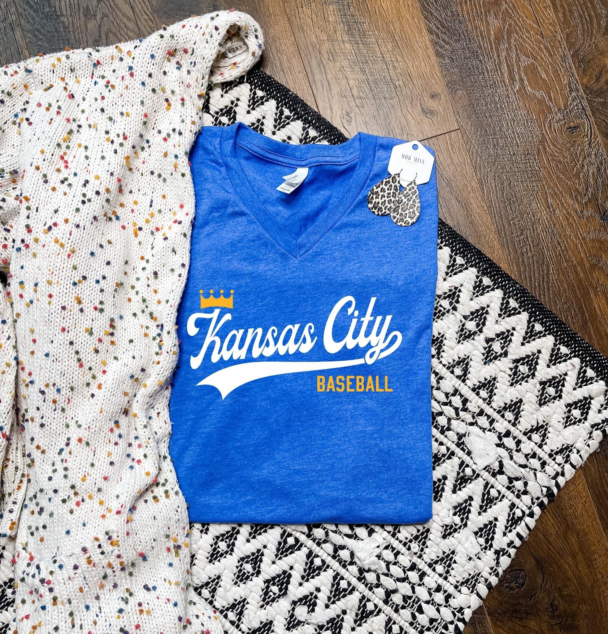 Kansas City Baseballl Crown Heather Royal VNeck