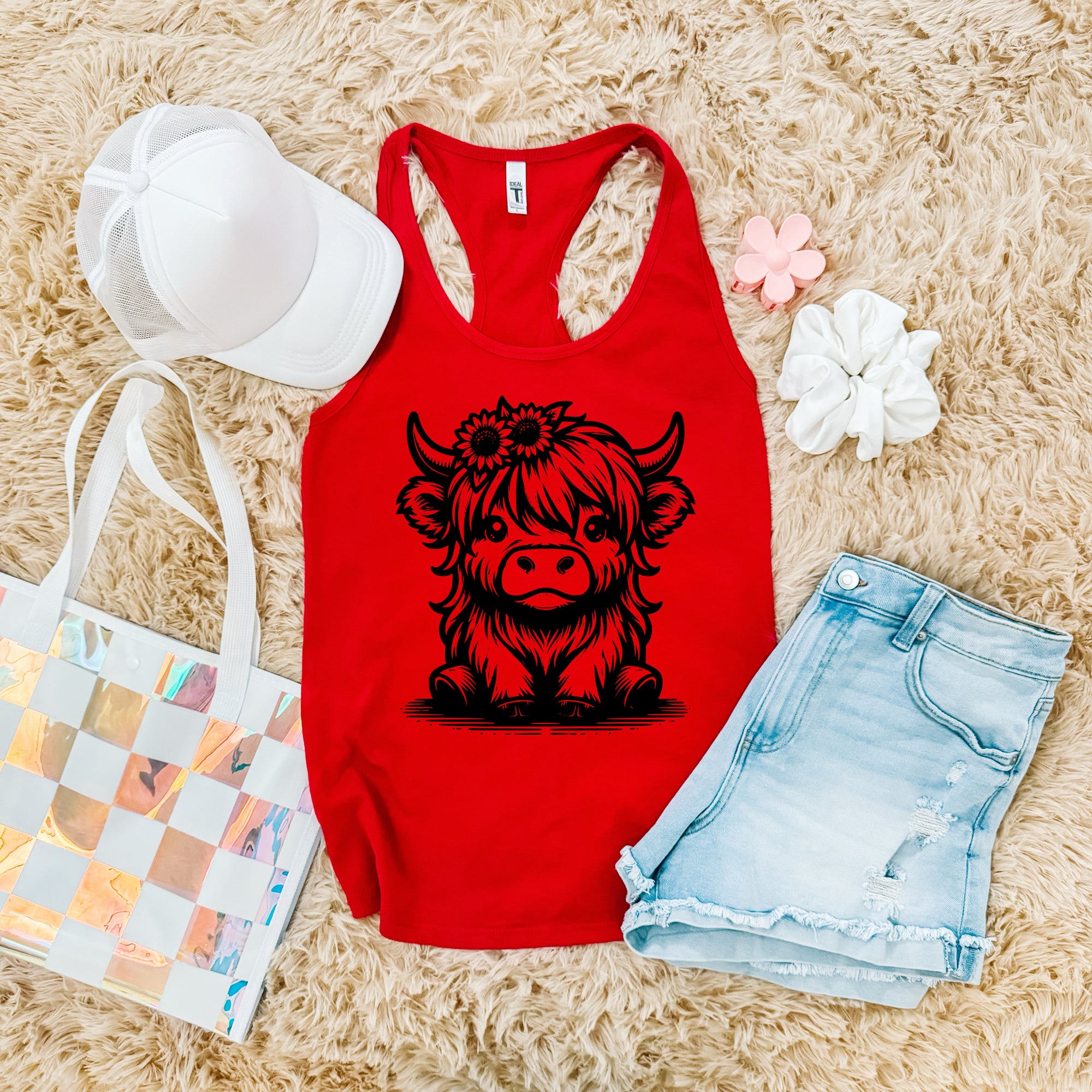 Highland Cow Sunflower Red Tank Top