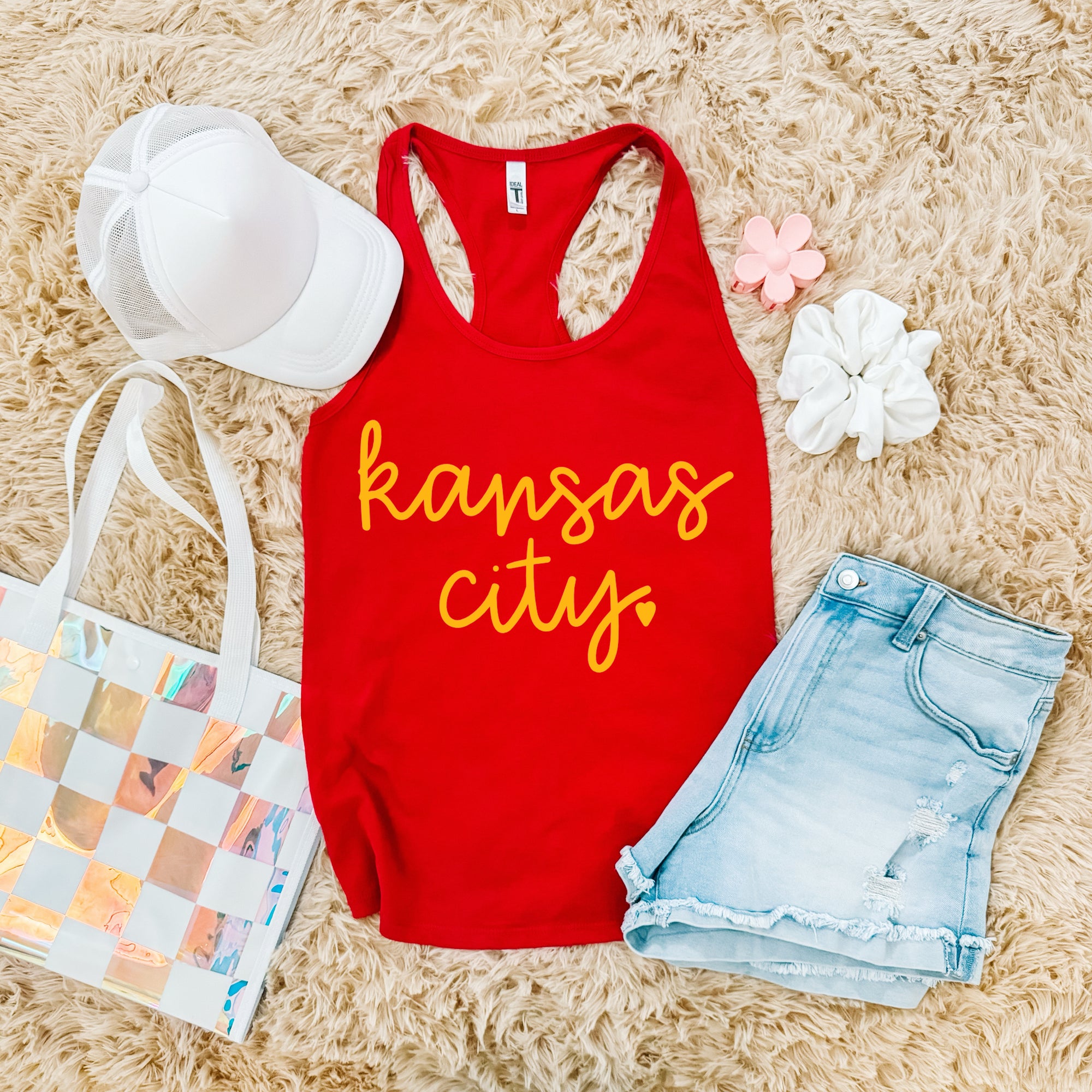 Gold Kansas City Script Red Tank Top