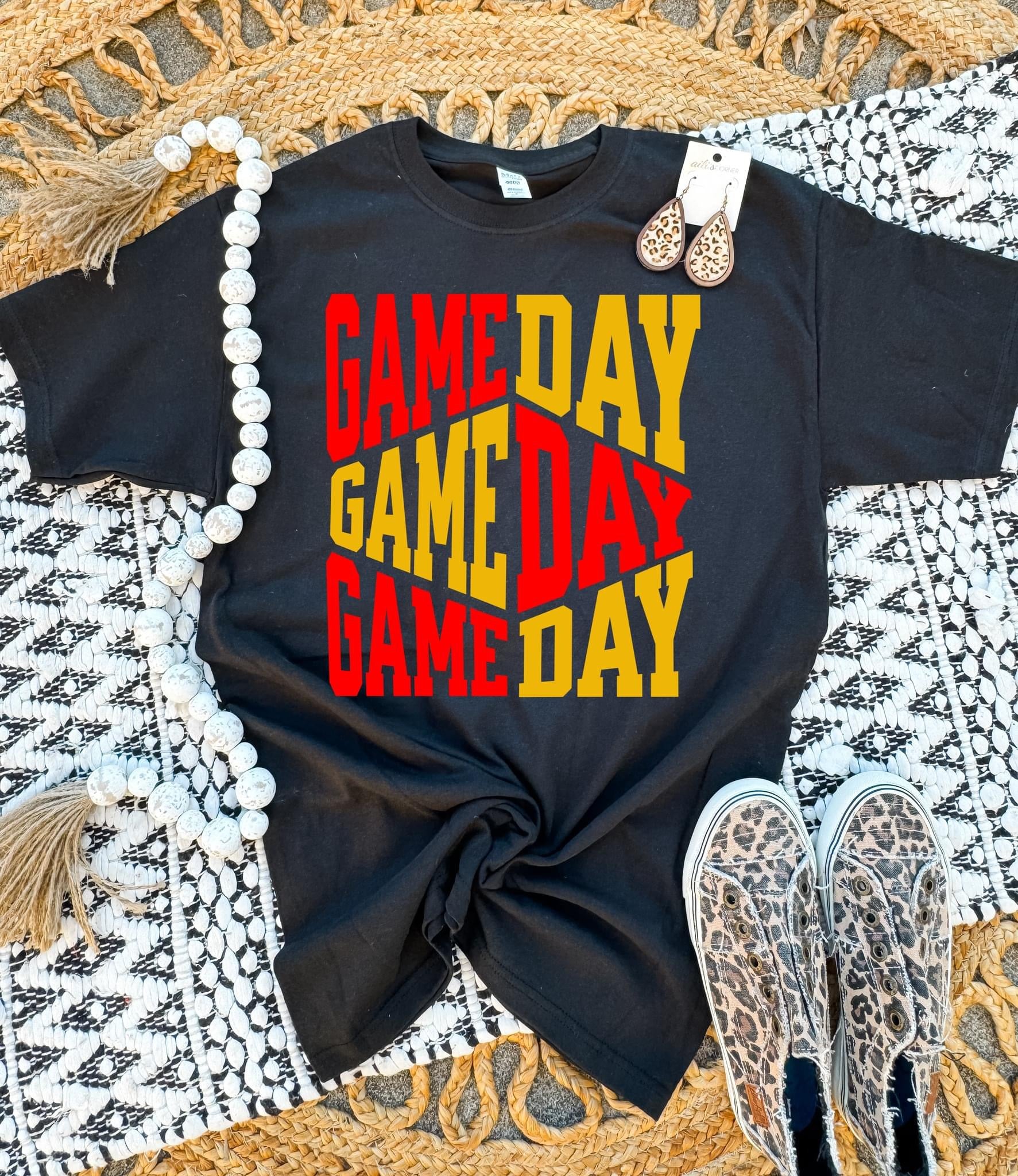 Red & Gold Game Day Repeat Black Tee