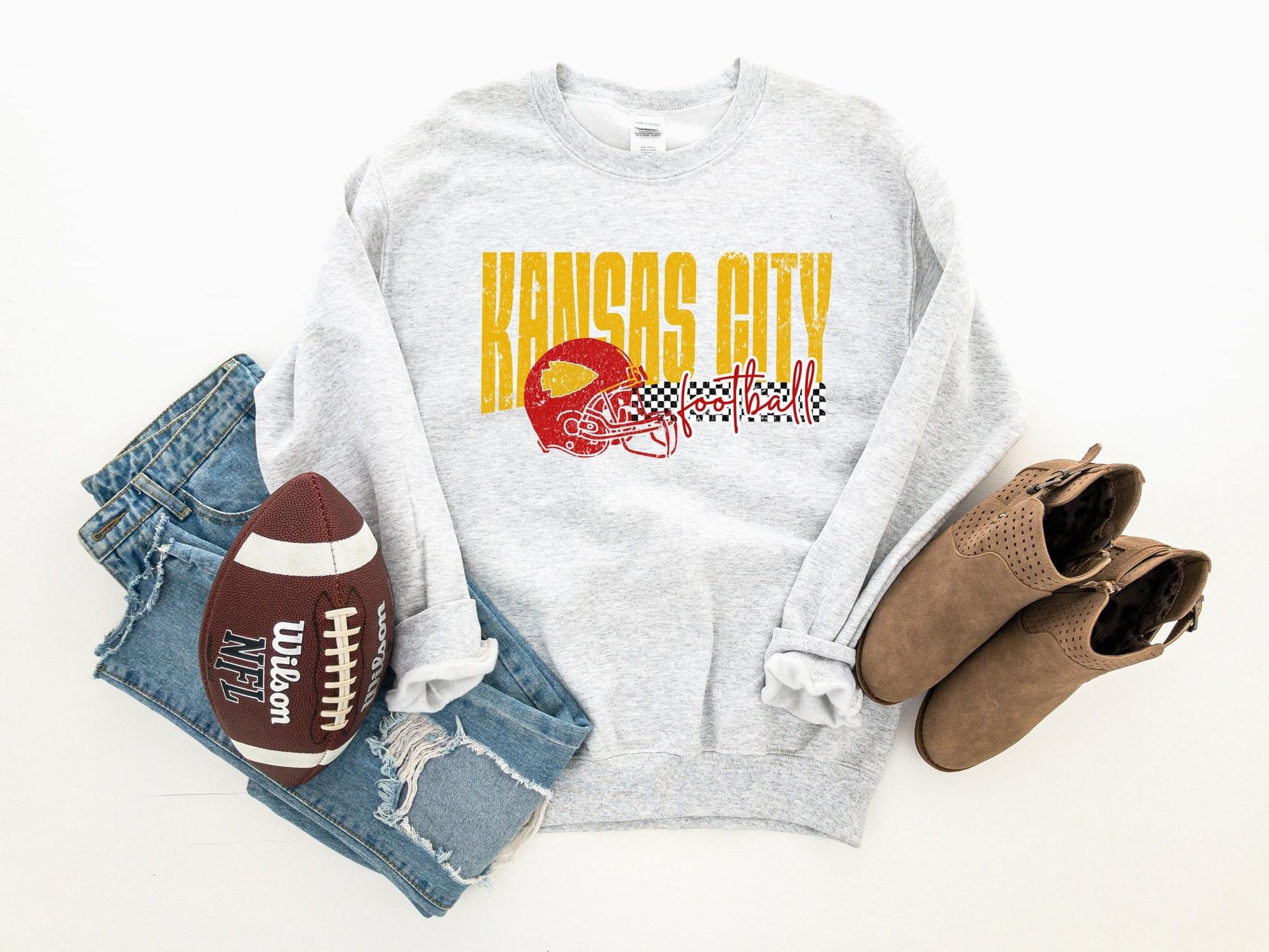 Kansas City Football Arrowhead Helmet Ash Sweatshirt