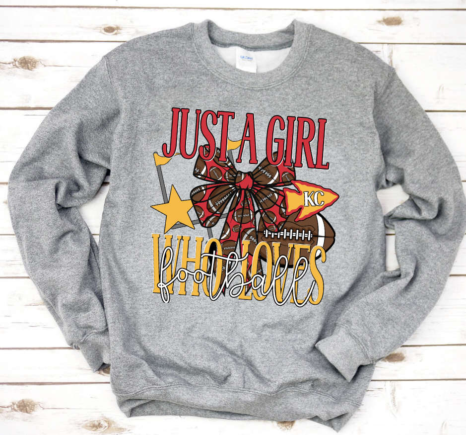 Just A Girl Who Loves KC Football Sports Grey Sweatshirt