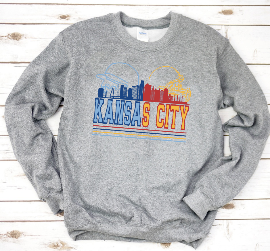 **SWEATSHIRT ONLY** Split Red & Blue Kansas City Sports Grey Sweatshirt