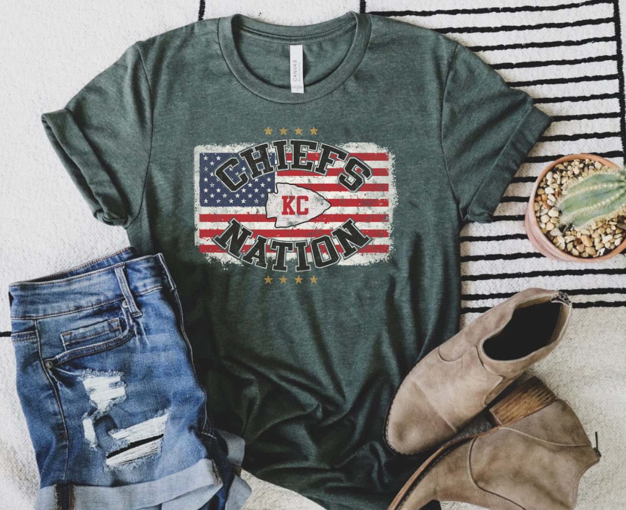 KC Nation USA Flag Heather Forest Tee